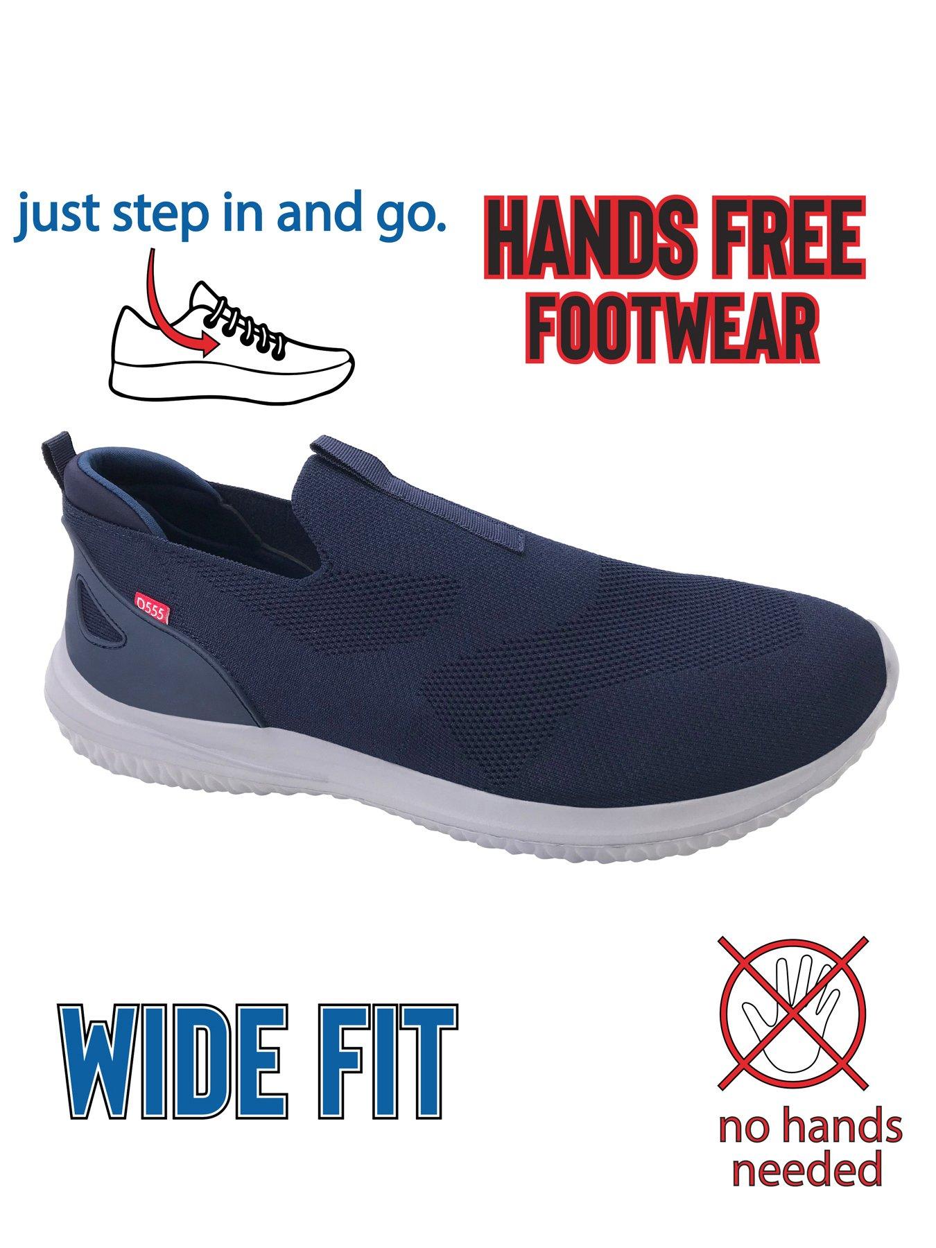  image of d555-kingsize-hands-free-casual-slip-on-shoes-with-knitted-top-navy