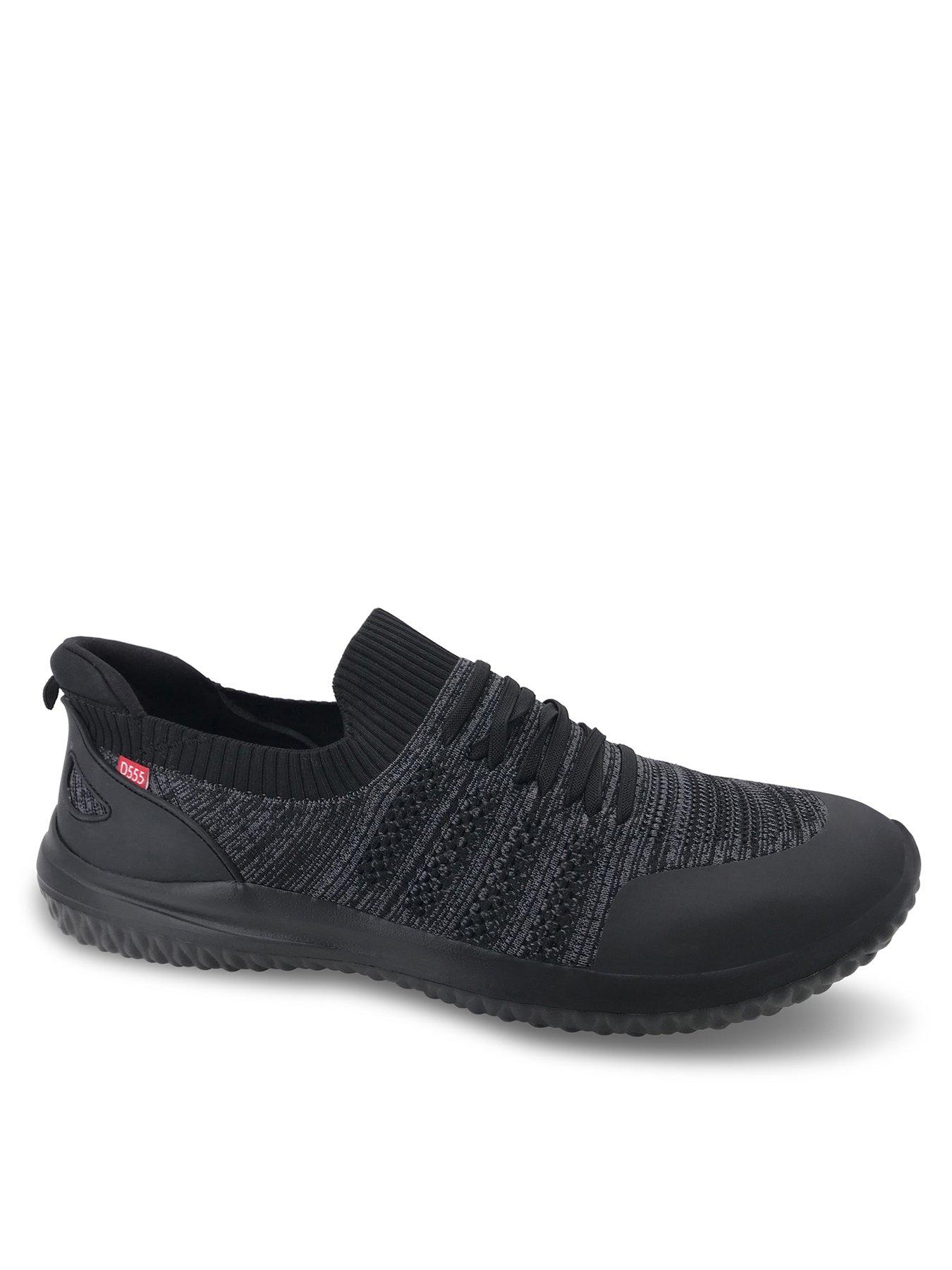 Image 1 of 2 of D555 Kingsize Hands Free Casual Slip-On Knitted Shoes Faux Laces - Black
