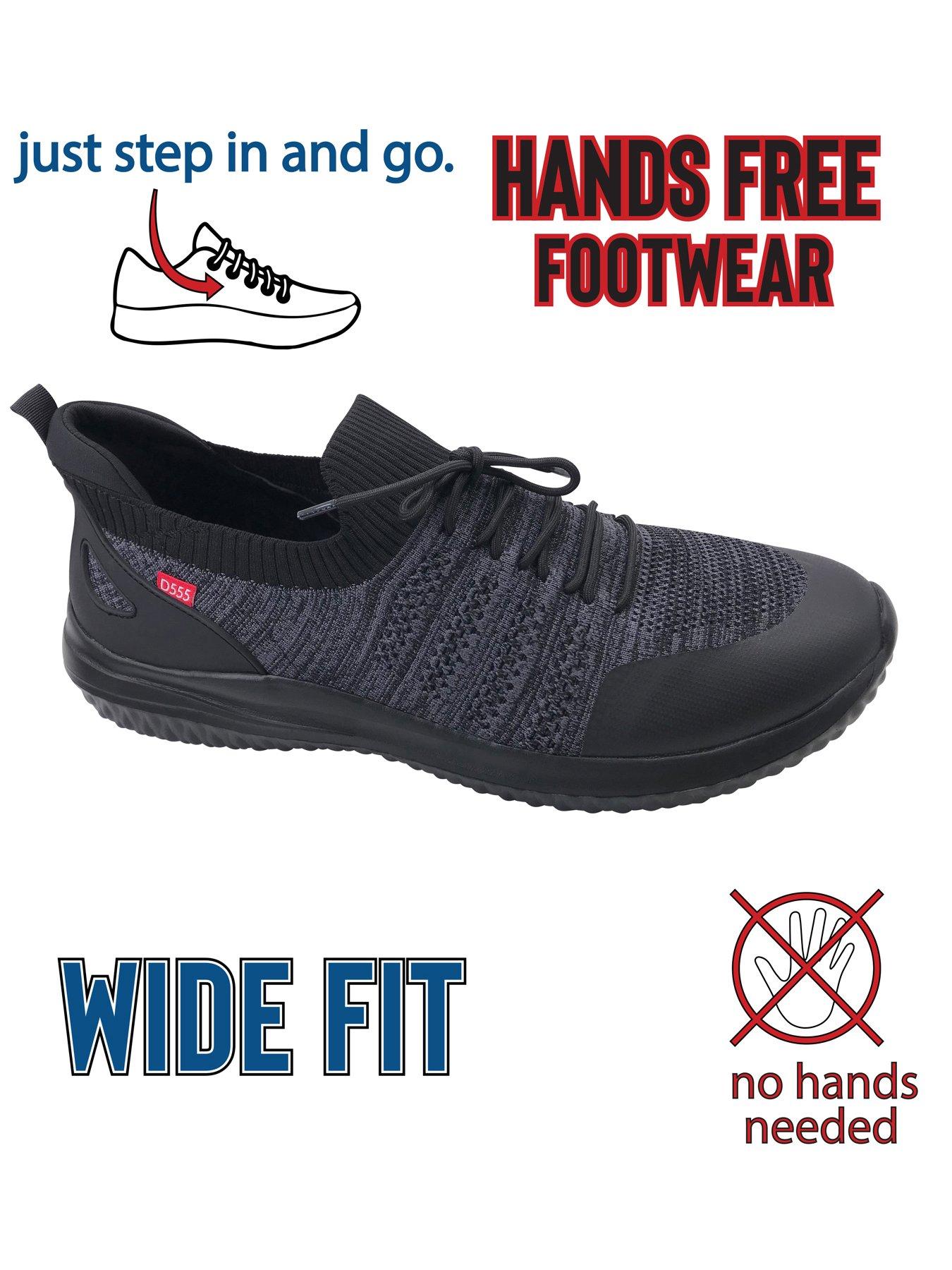 Image 2 of 2 of D555 Kingsize Hands Free Casual Slip-On Knitted Shoes Faux Laces - Black