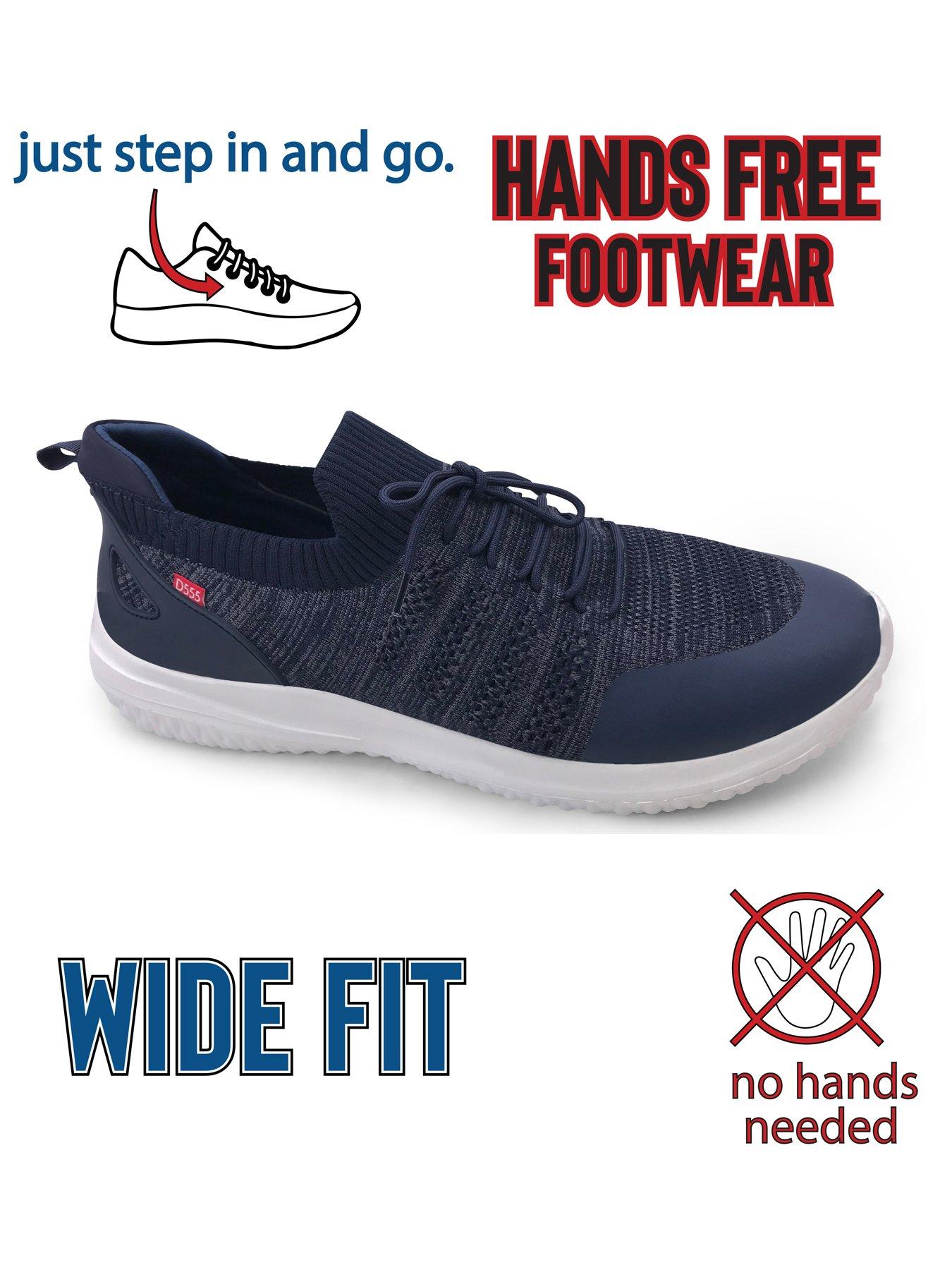  image of d555-kingsize-hands-free-casual-slip-on-knitted-shoes-faux-laces-navy