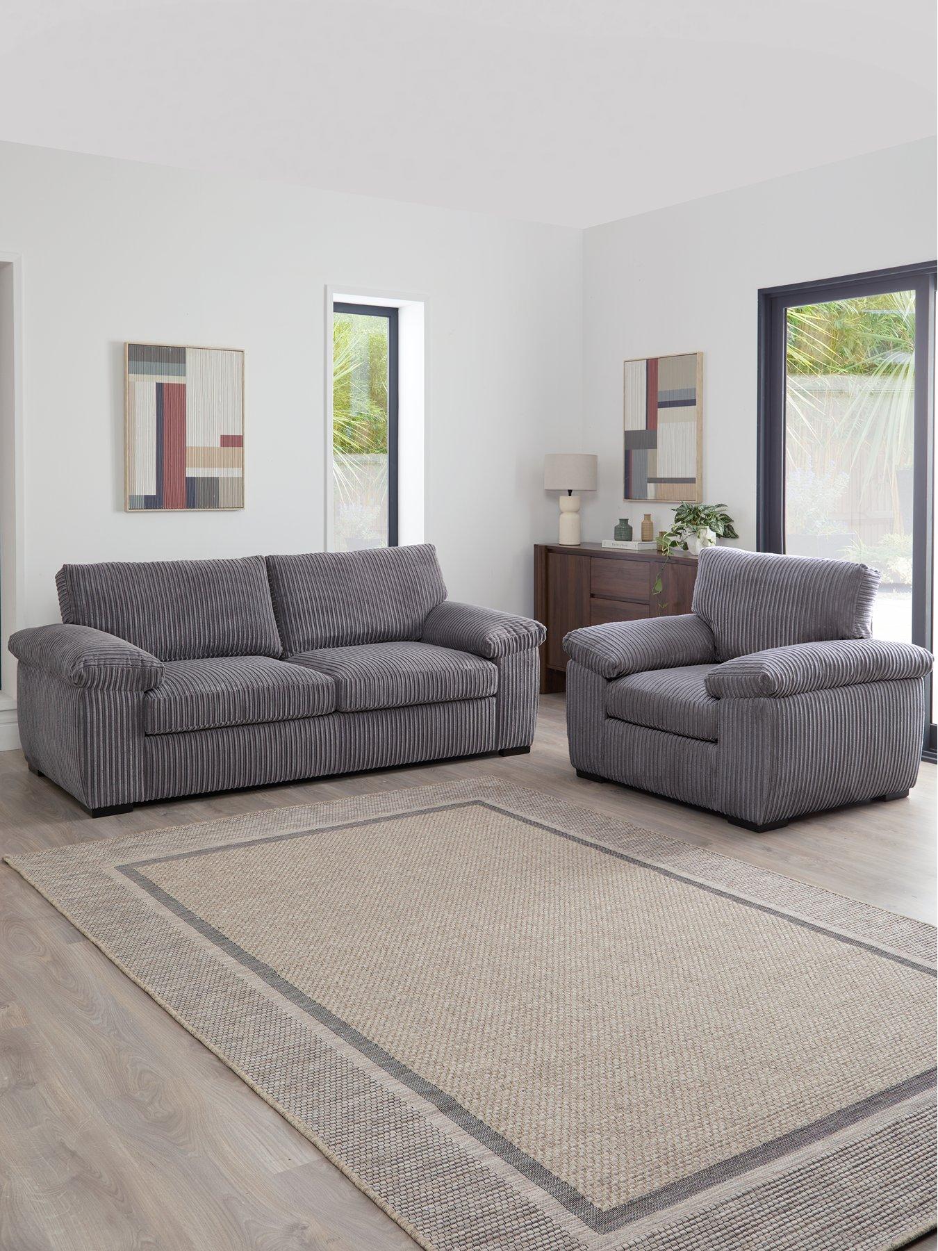 The Very Collection Amalfi Standard Back 3 Seater Sofa and Armchair Set (Buy  &  SAVE!) - Grey - FSC® Certified