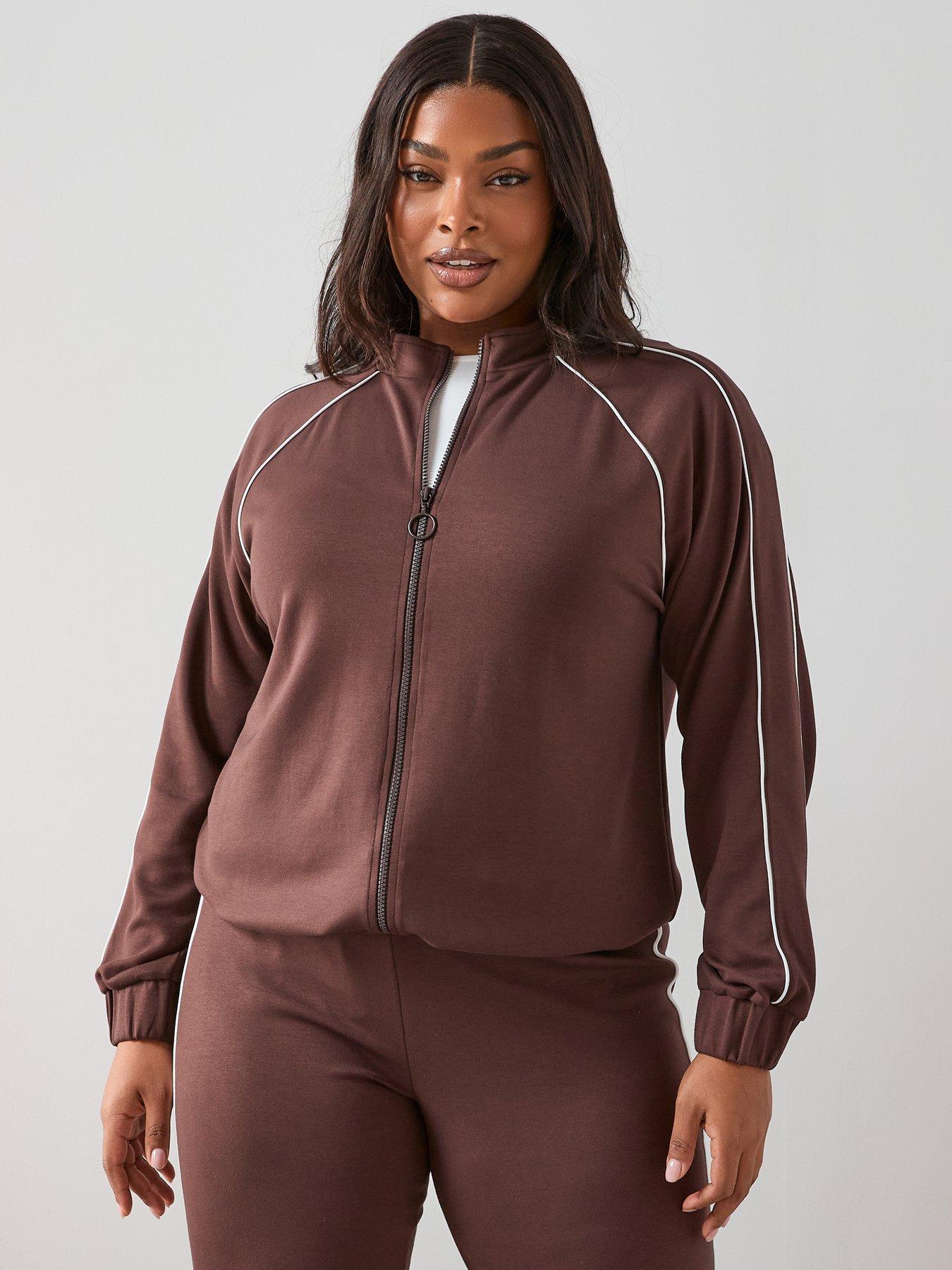 The Very Collection Curve Piping Detail Zip Through Sweat Co-ord - Dark Brown