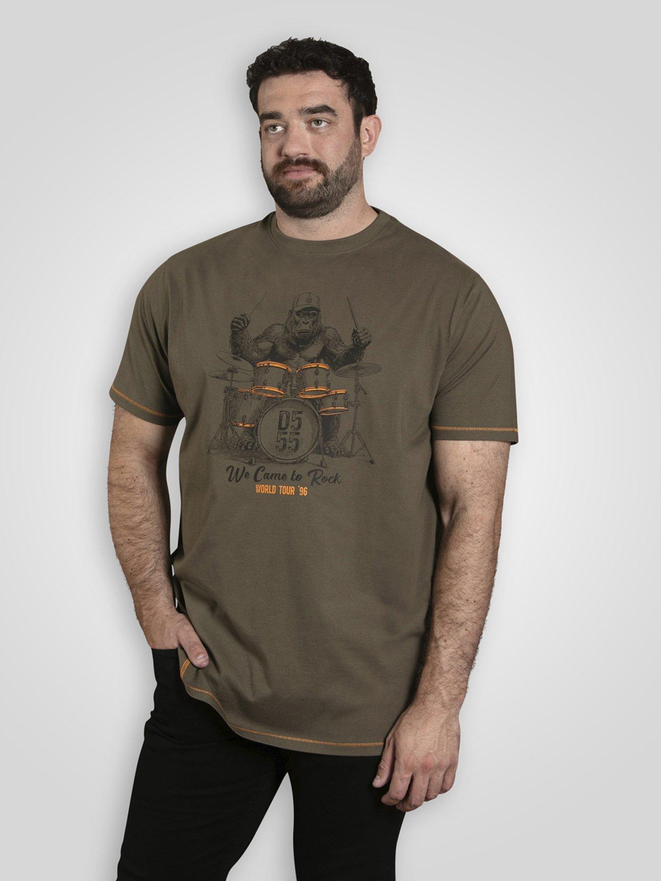  image of d555-gorilla-playing-drums-printed-crew-neck-t-shirt-green