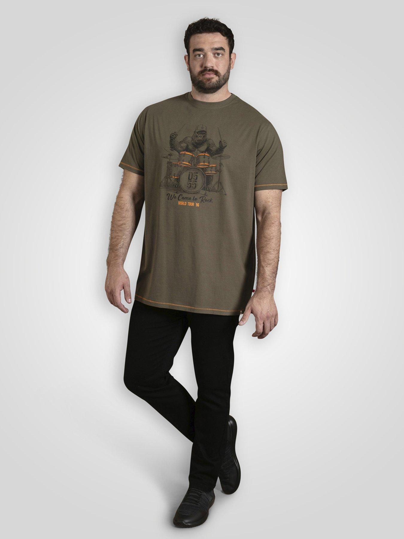  image of d555-gorilla-playing-drums-printed-crew-neck-t-shirt-green