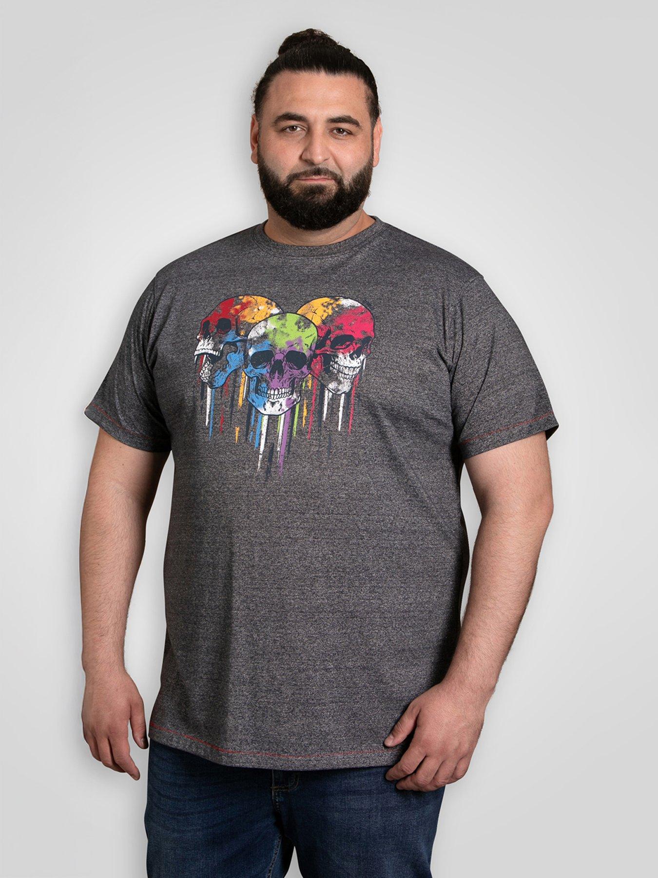  image of d555-skulls-with-coloured-drips-printed-crew-neck-t-shirt-navy