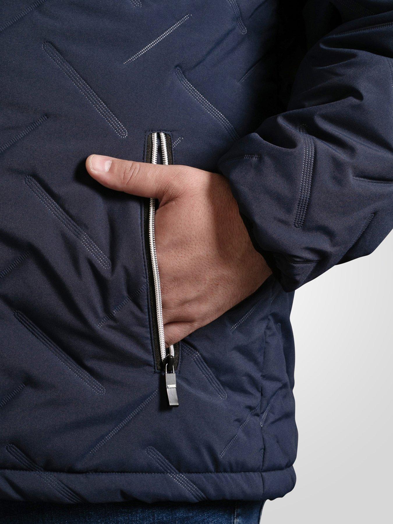 D555 Puffer Jacket With Decorative Quilting With Sherpa Lining - Navy ...