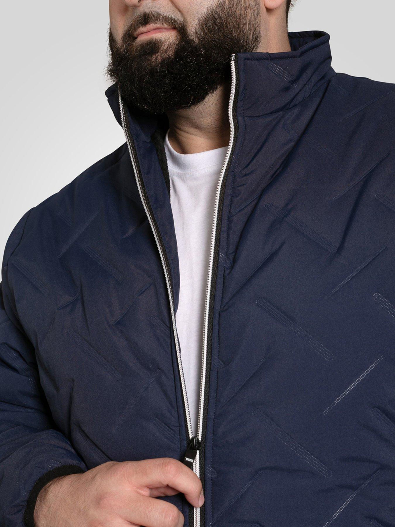 D555 Puffer Jacket With Decorative Quilting With Sherpa Lining - Navy ...