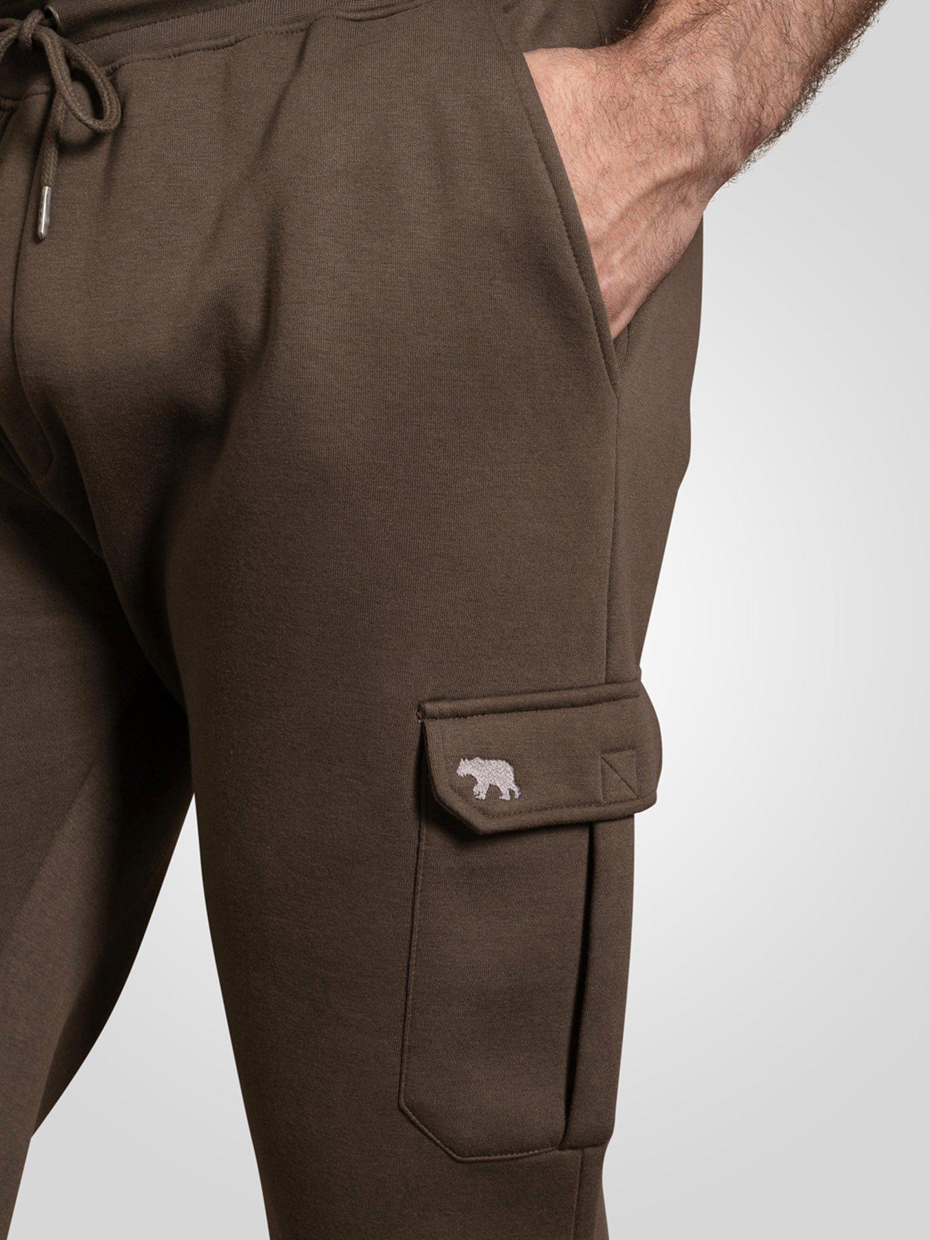  image of d555-khaki-cargo-pocket-joggers-with-ribbed-cuffs-green