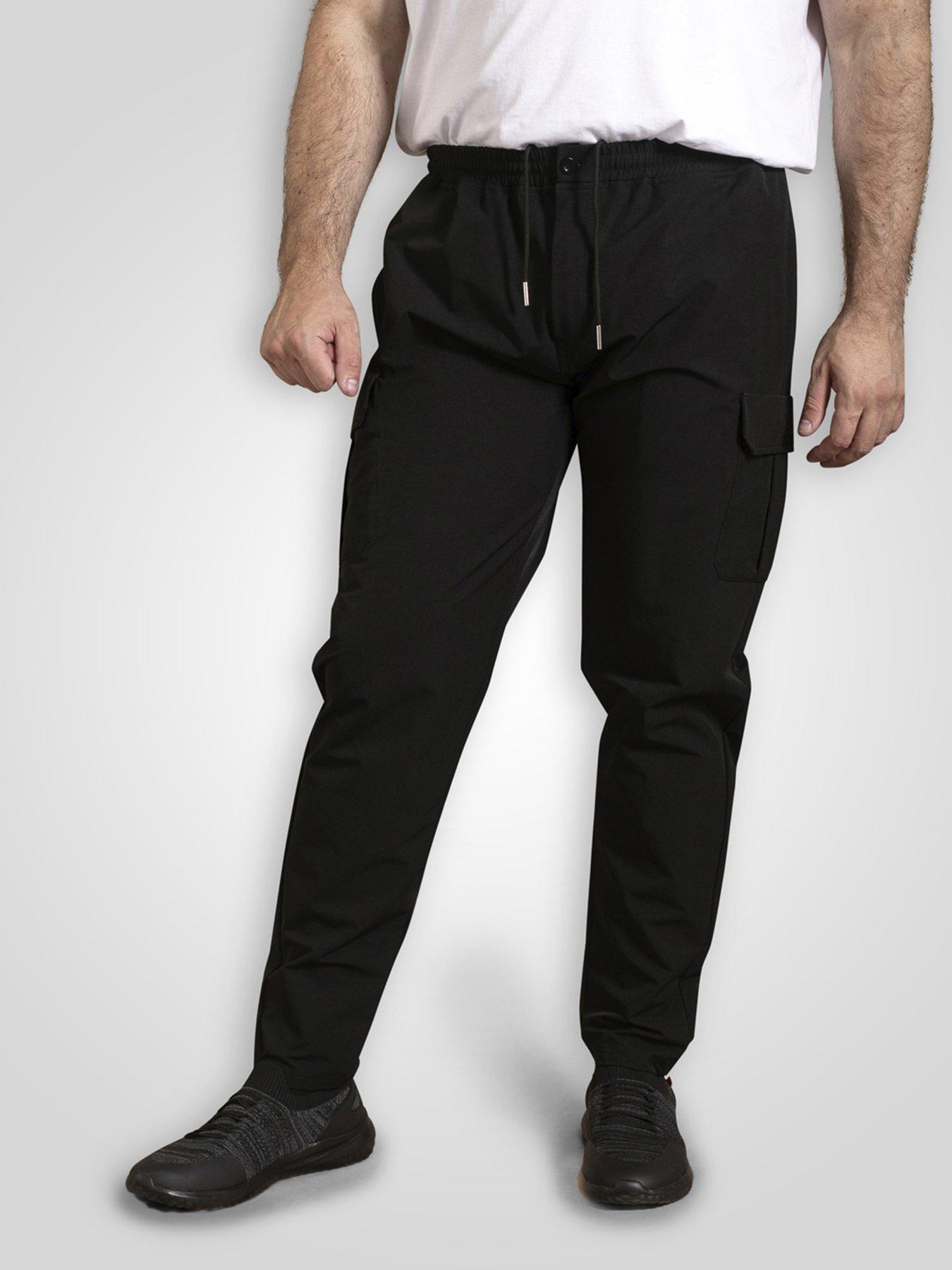 D555 Couture Stretch Open Hem Joggers With Elasticated Waistband And Cargo Pockets - Black