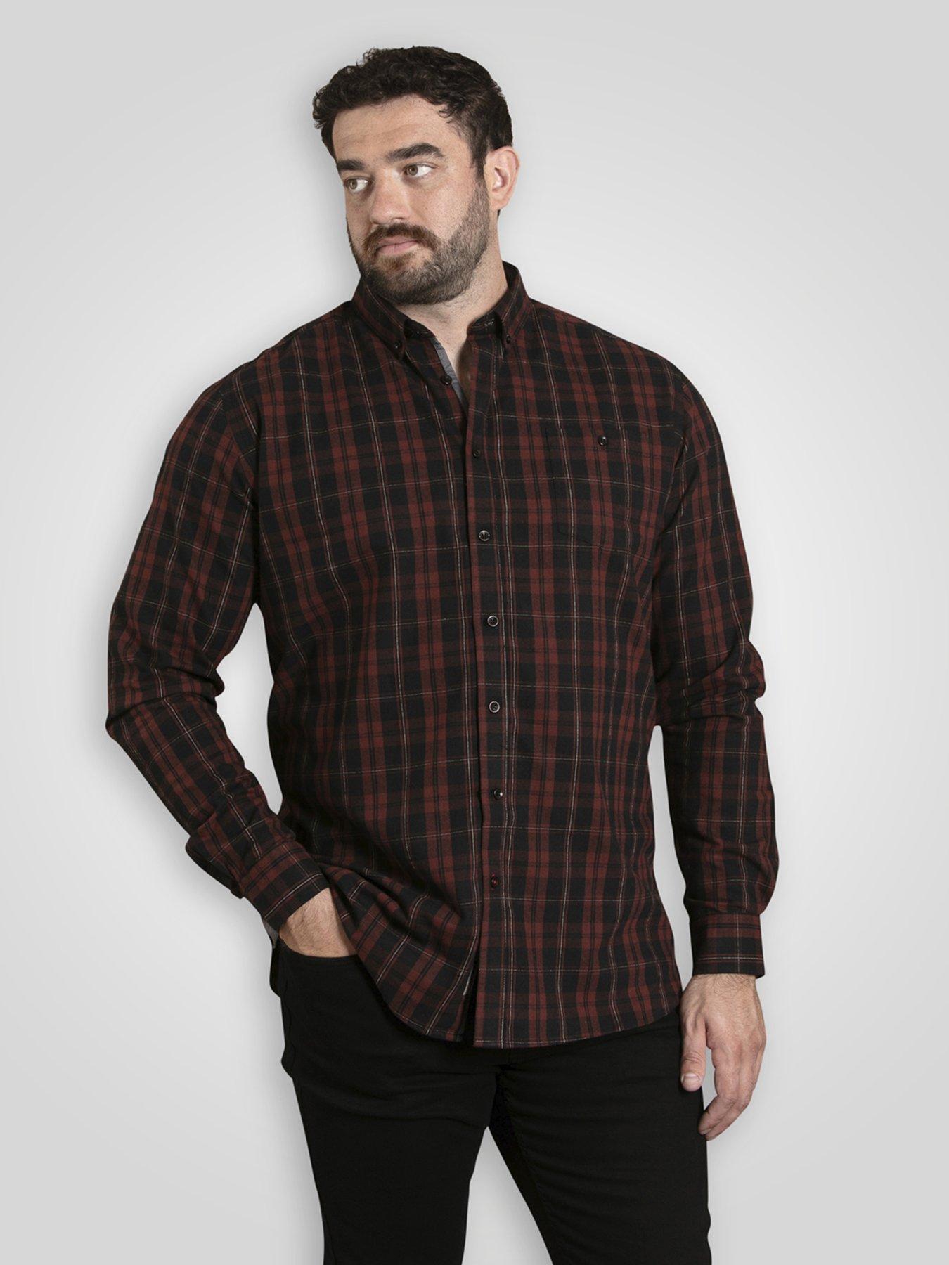 D555 Long Sleeve Check Shirt With Chest Patch Pocket  &  Button Down Collar - Red