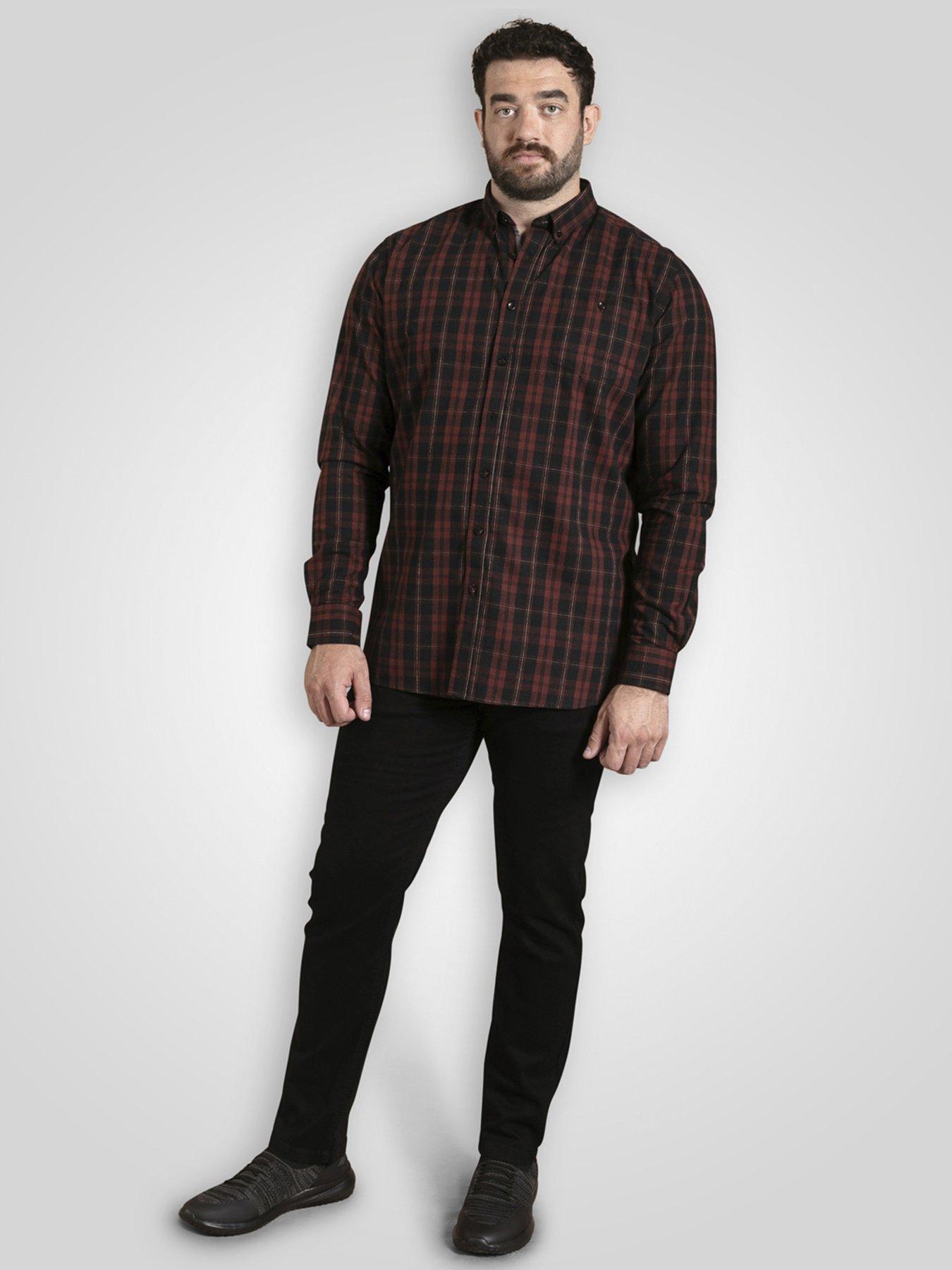  image of d555-long-sleeve-check-shirt-with-chest-patch-pocket-amp-button-down-collar-red