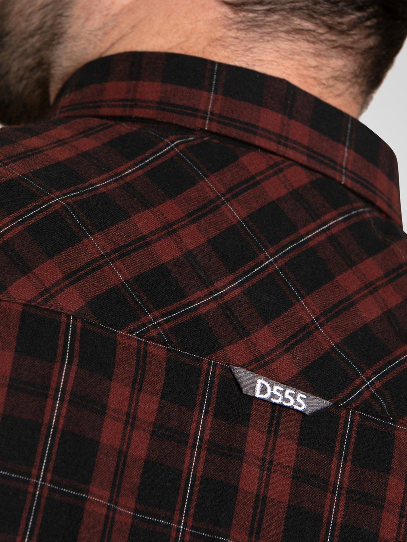  image of d555-long-sleeve-check-shirt-with-chest-patch-pocket-amp-button-down-collar-red