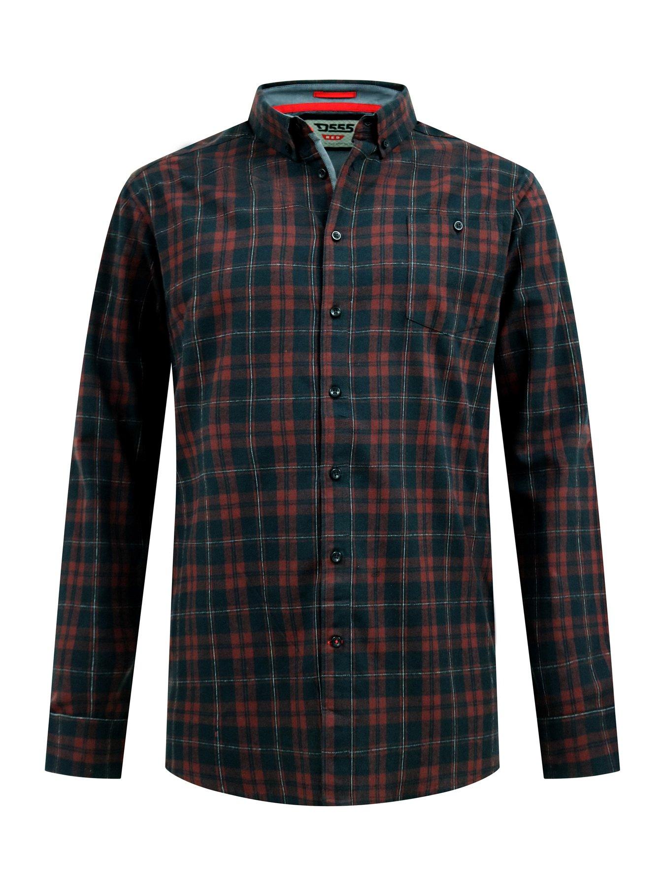 image of d555-long-sleeve-check-shirt-with-chest-patch-pocket-amp-button-down-collar-red