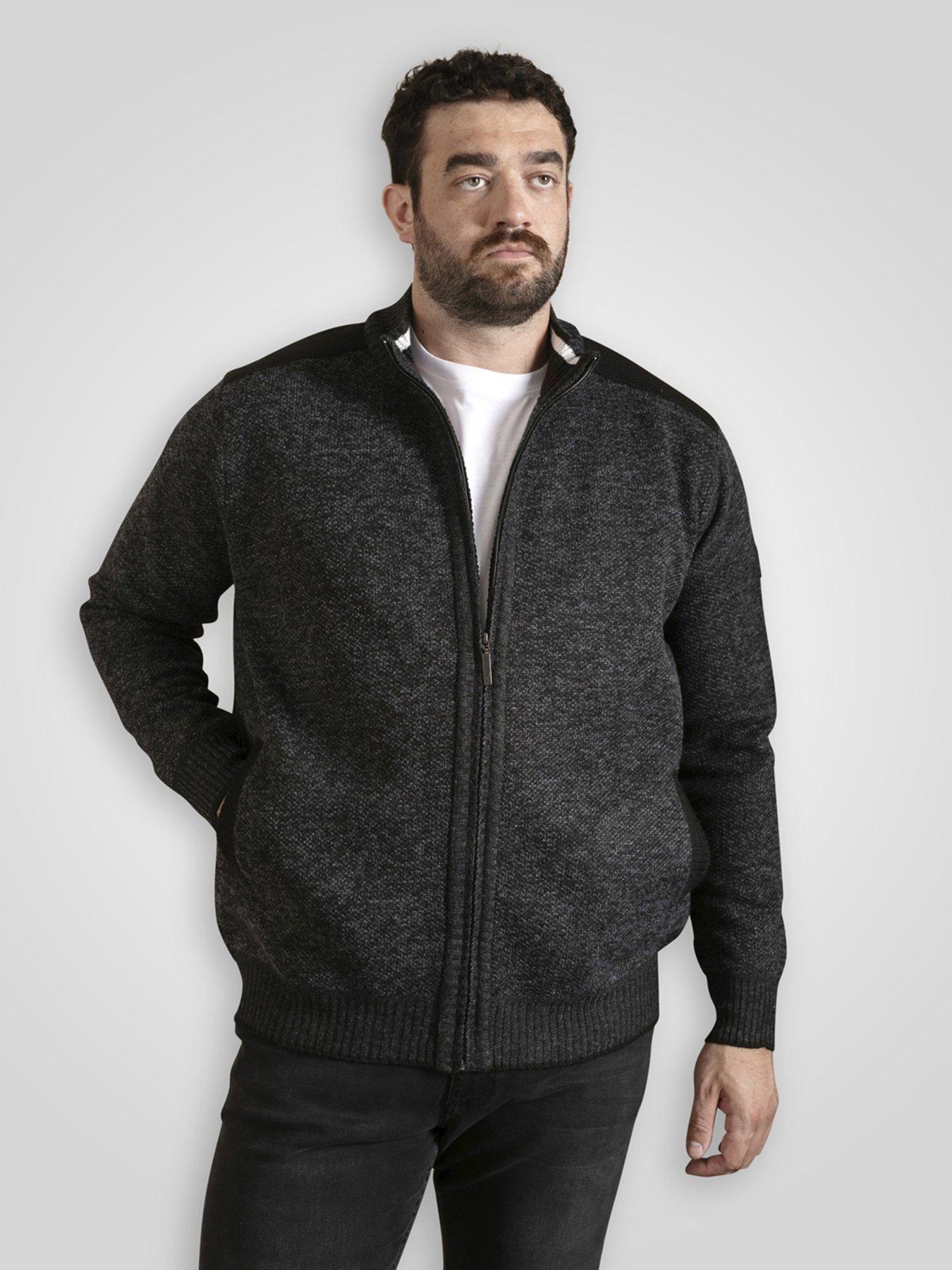  image of d555-zip-through-knitted-jumper-with-bonded-check-lining-grey