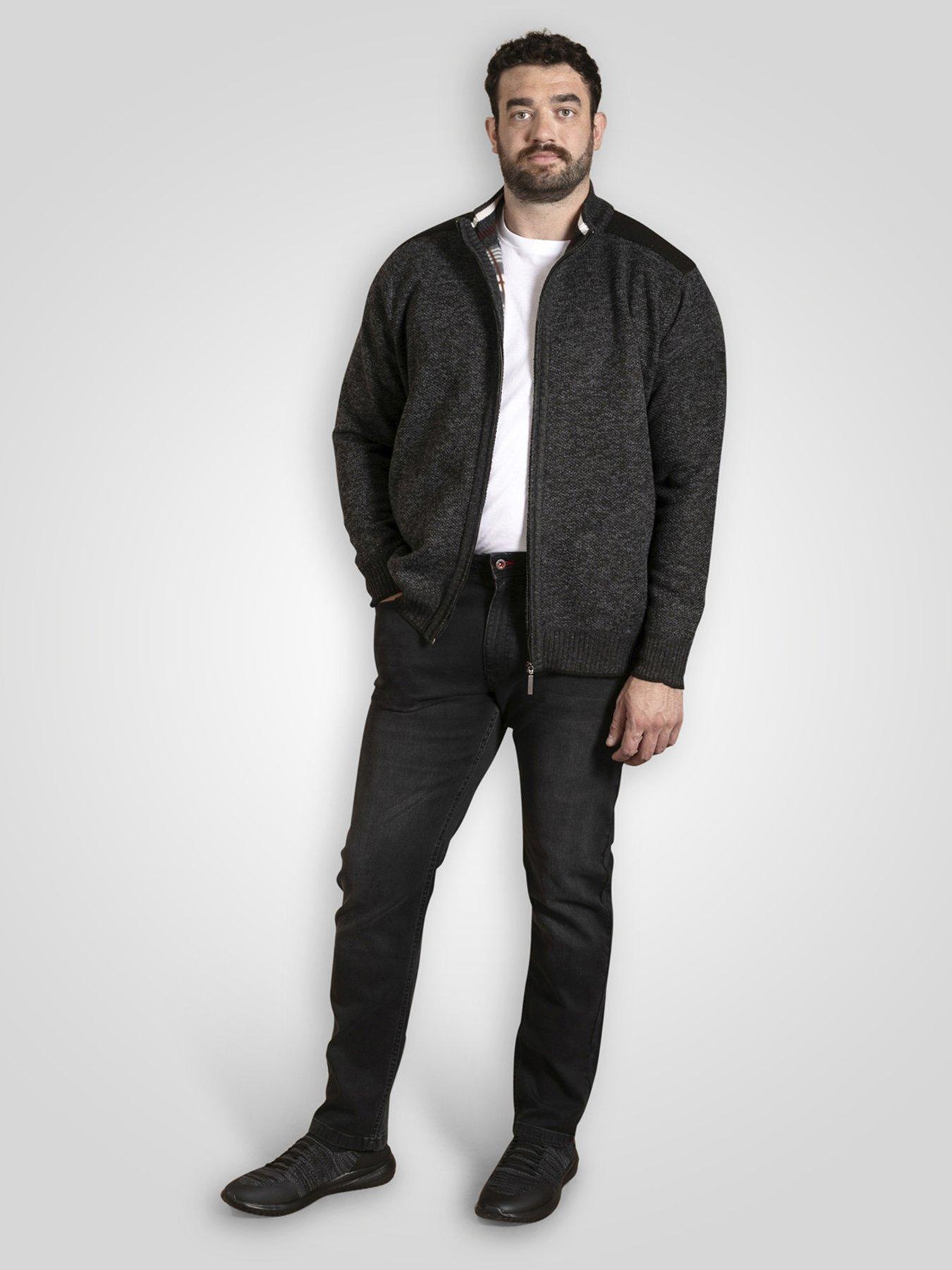  image of d555-zip-through-knitted-jumper-with-bonded-check-lining-grey