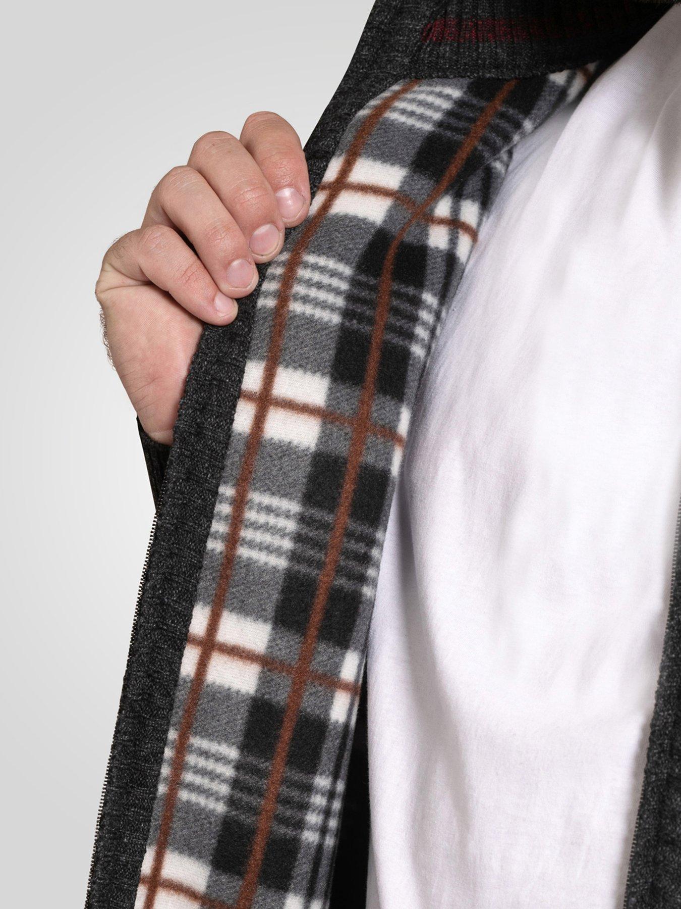  image of d555-zip-through-knitted-jumper-with-bonded-check-lining-grey