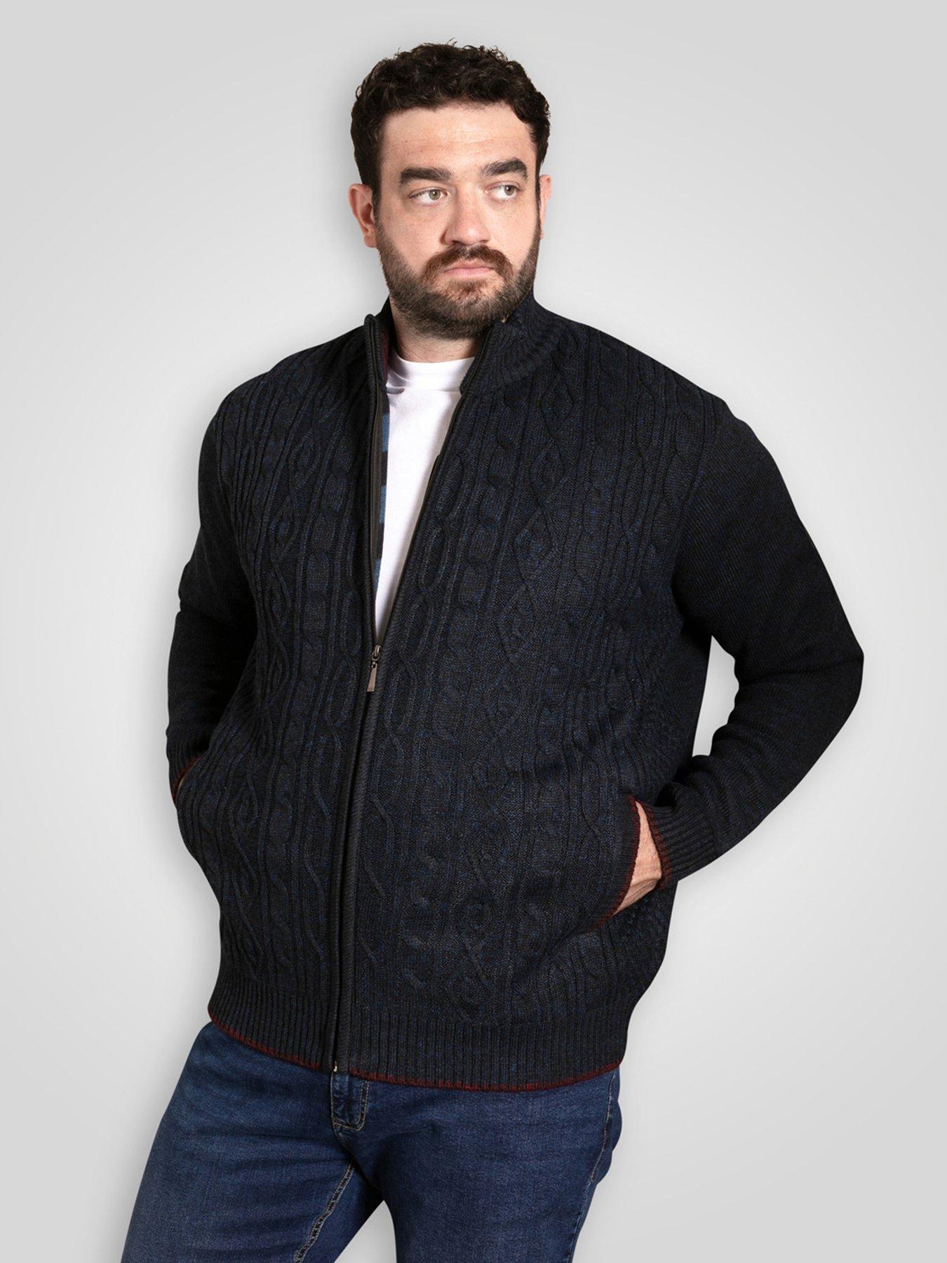 Image 1 of 6 of D555 Knitted Jumper Zip Through Cable With Bonded Check Lining - Navy