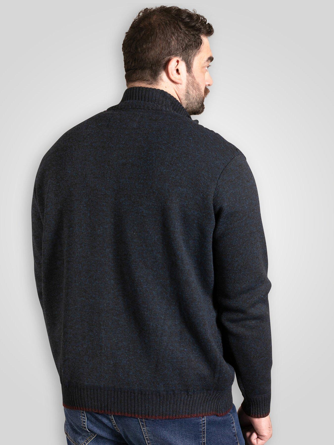 Image 2 of 6 of D555 Knitted Jumper Zip Through Cable With Bonded Check Lining - Navy