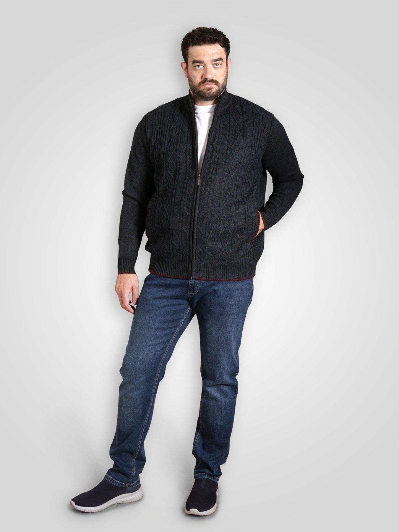 Image 3 of 6 of D555 Knitted Jumper Zip Through Cable With Bonded Check Lining - Navy