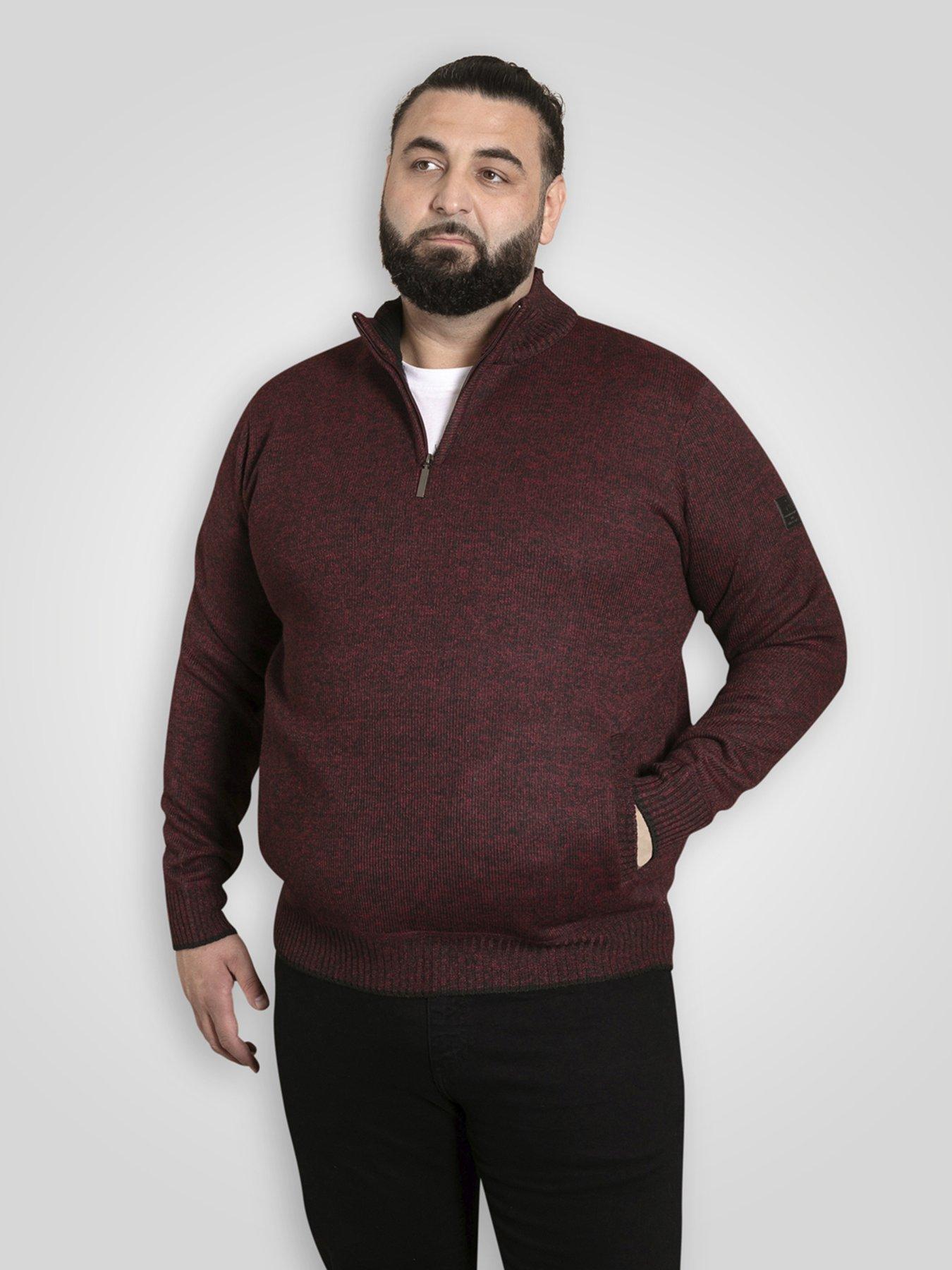 d555-14-zip-knitted-jumper-with-bonded-check-lining-and-pockets-red