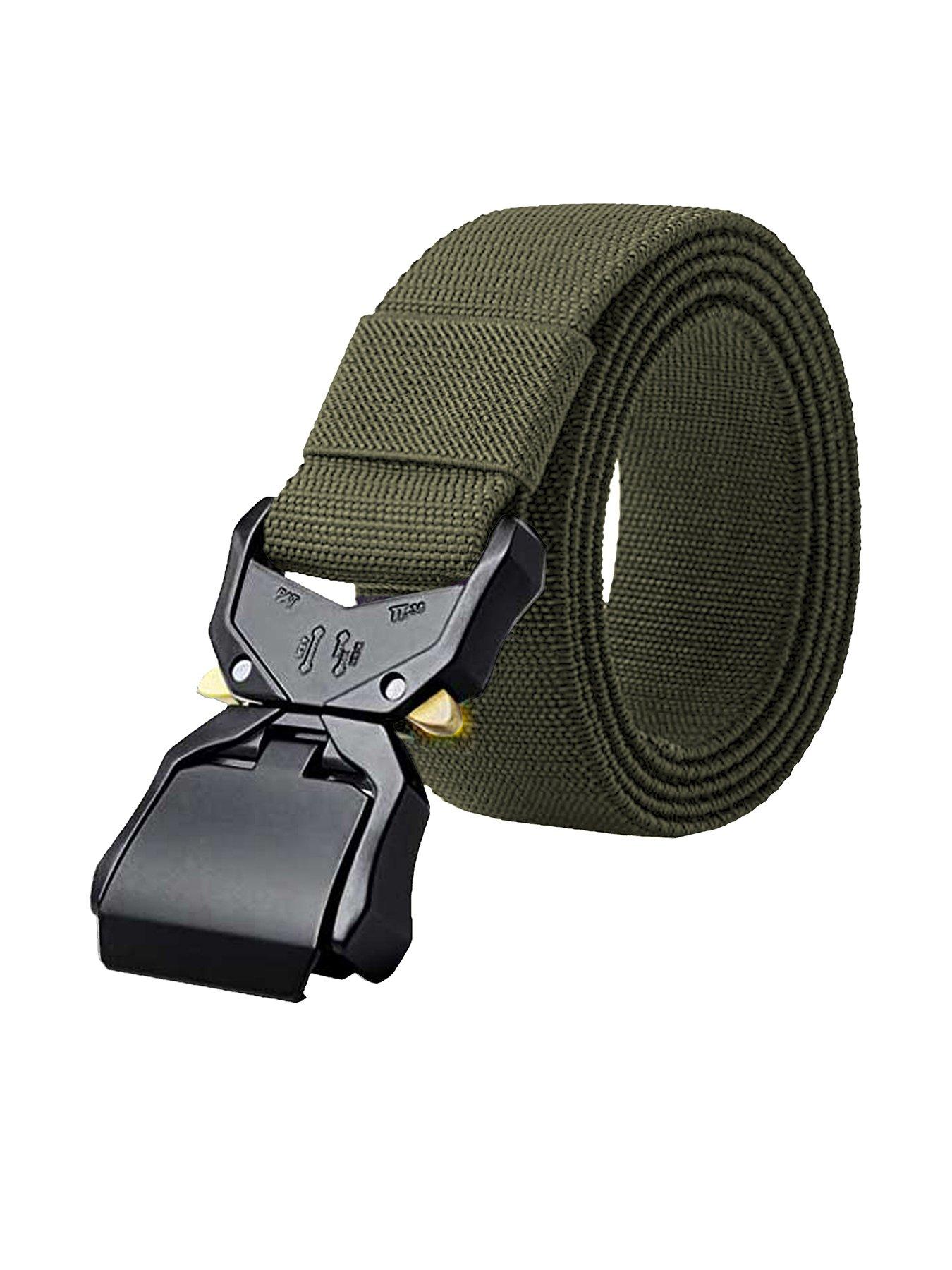 D555 Tactical Stretch Webbing Woven Belt With Heavy Duty Quick Release Buckle - Green