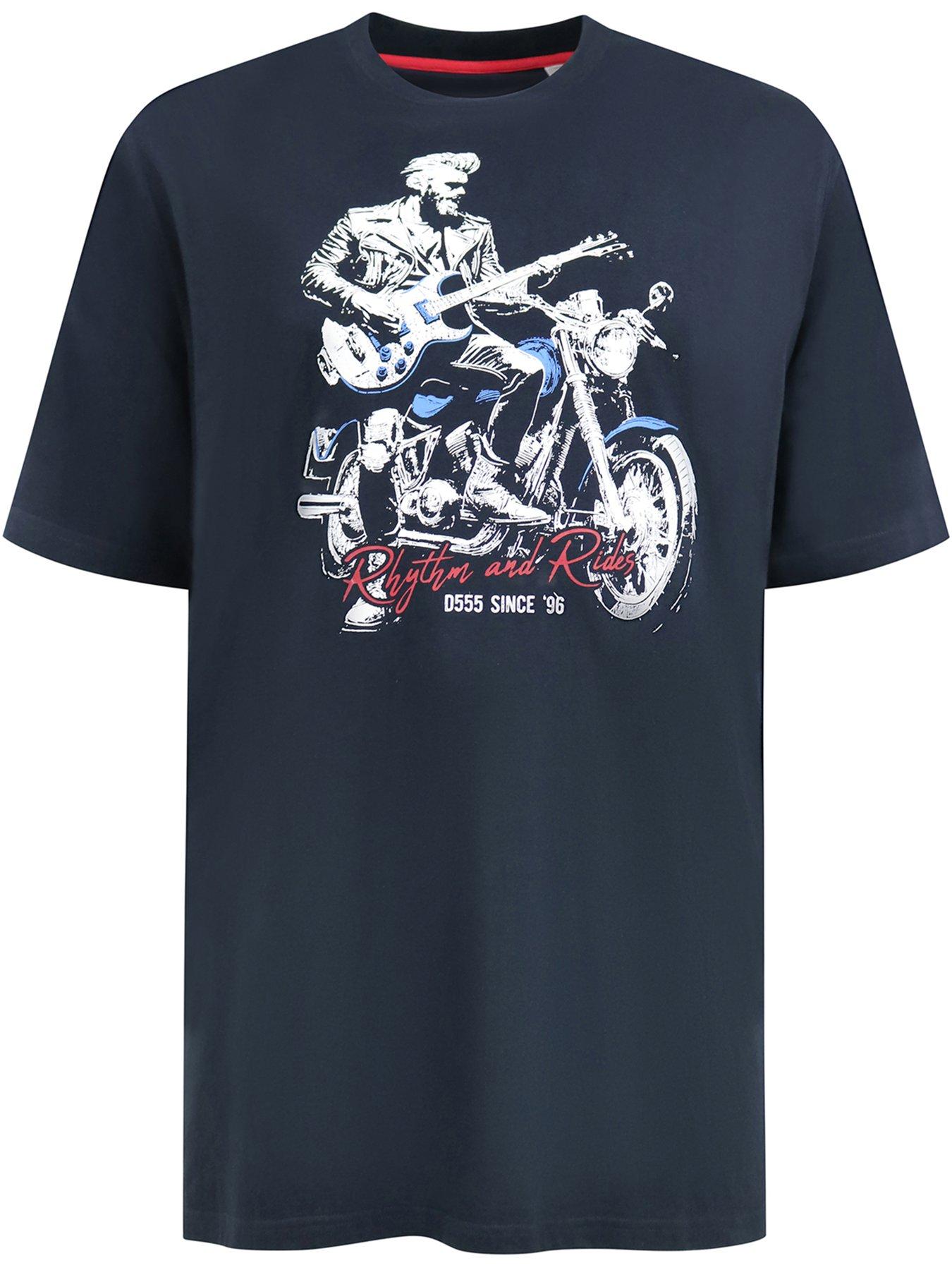  image of d555-rhythm-and-rides-motorbike-printed-crew-neck-t-shirt-navy