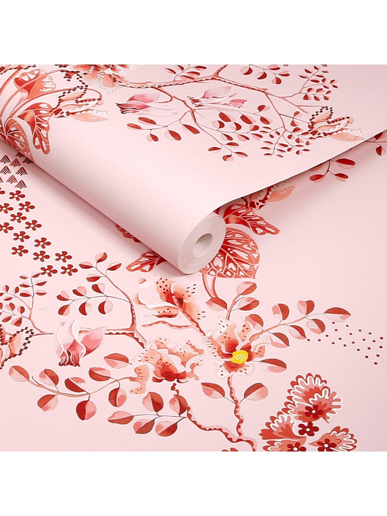 Image 2 of 3 of Cath Kidston Road Floral Pink &amp; Red Wallpaper