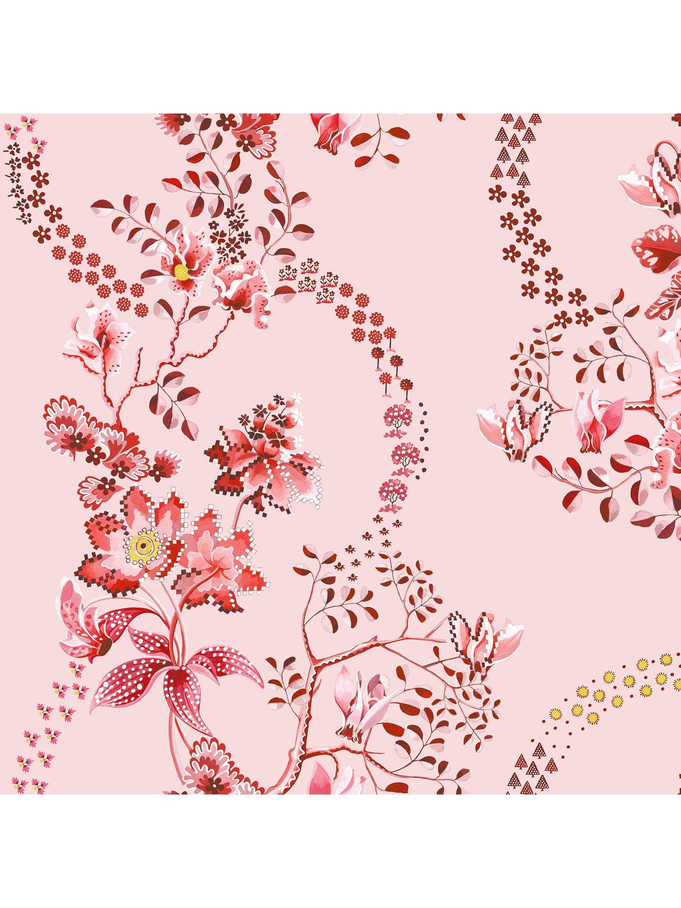 Image 3 of 3 of Cath Kidston Road Floral Pink &amp; Red Wallpaper