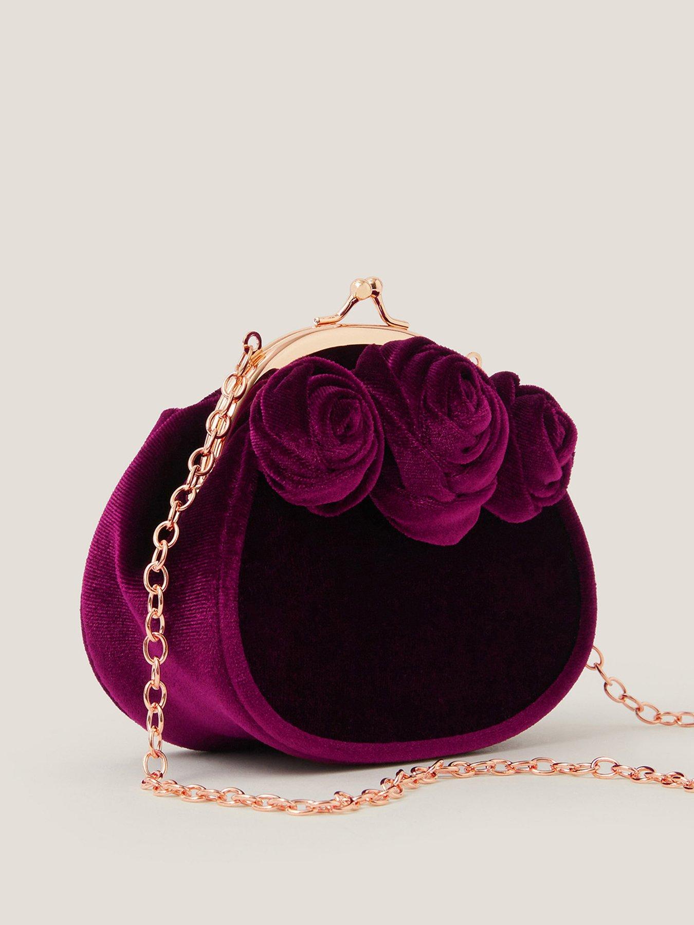  image of monsoon-girls-velvet-roses-frame-bag-dark-red