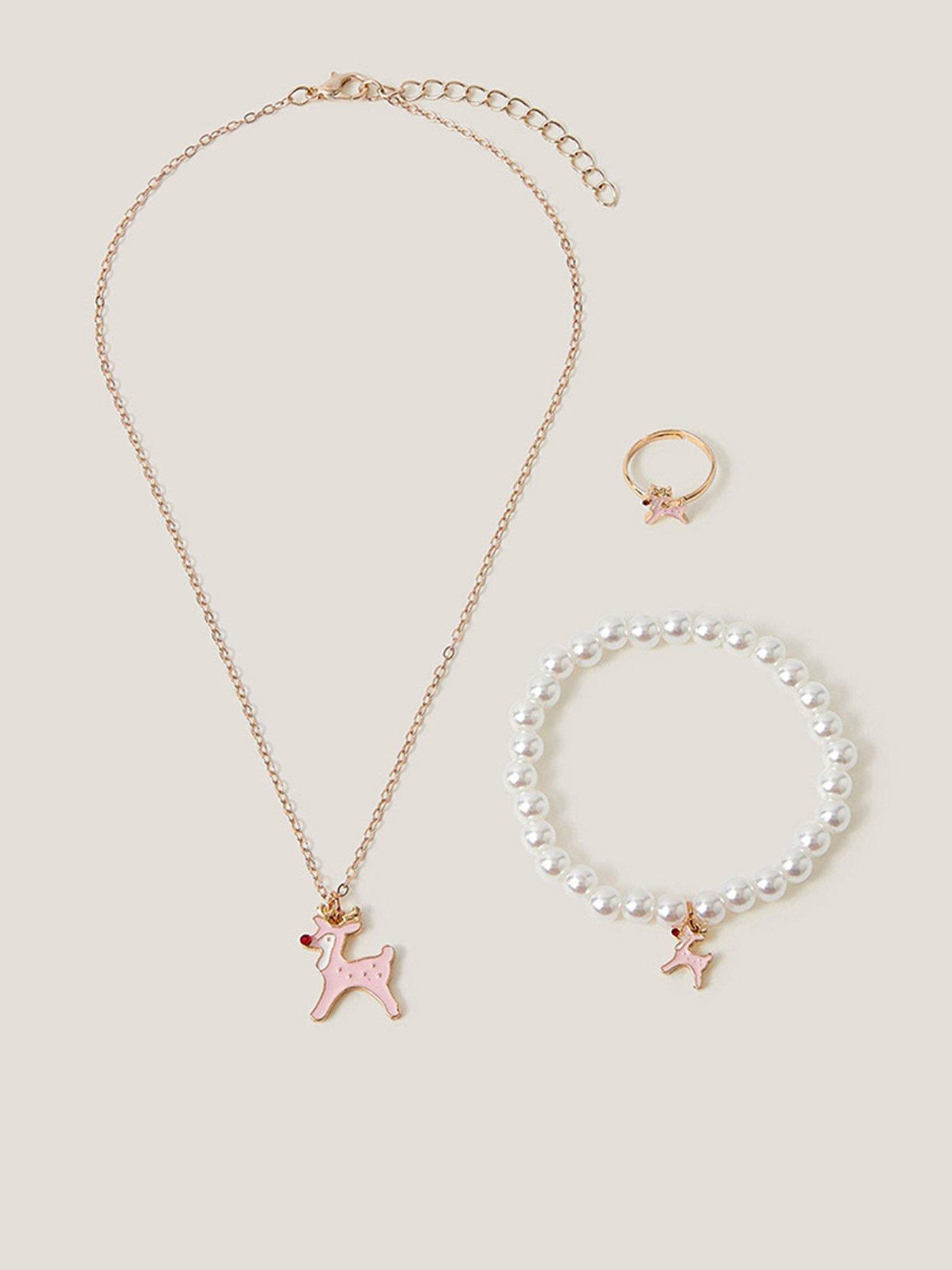 Monsoon Girls Ruby Reindeer Jewellery Set - Gold