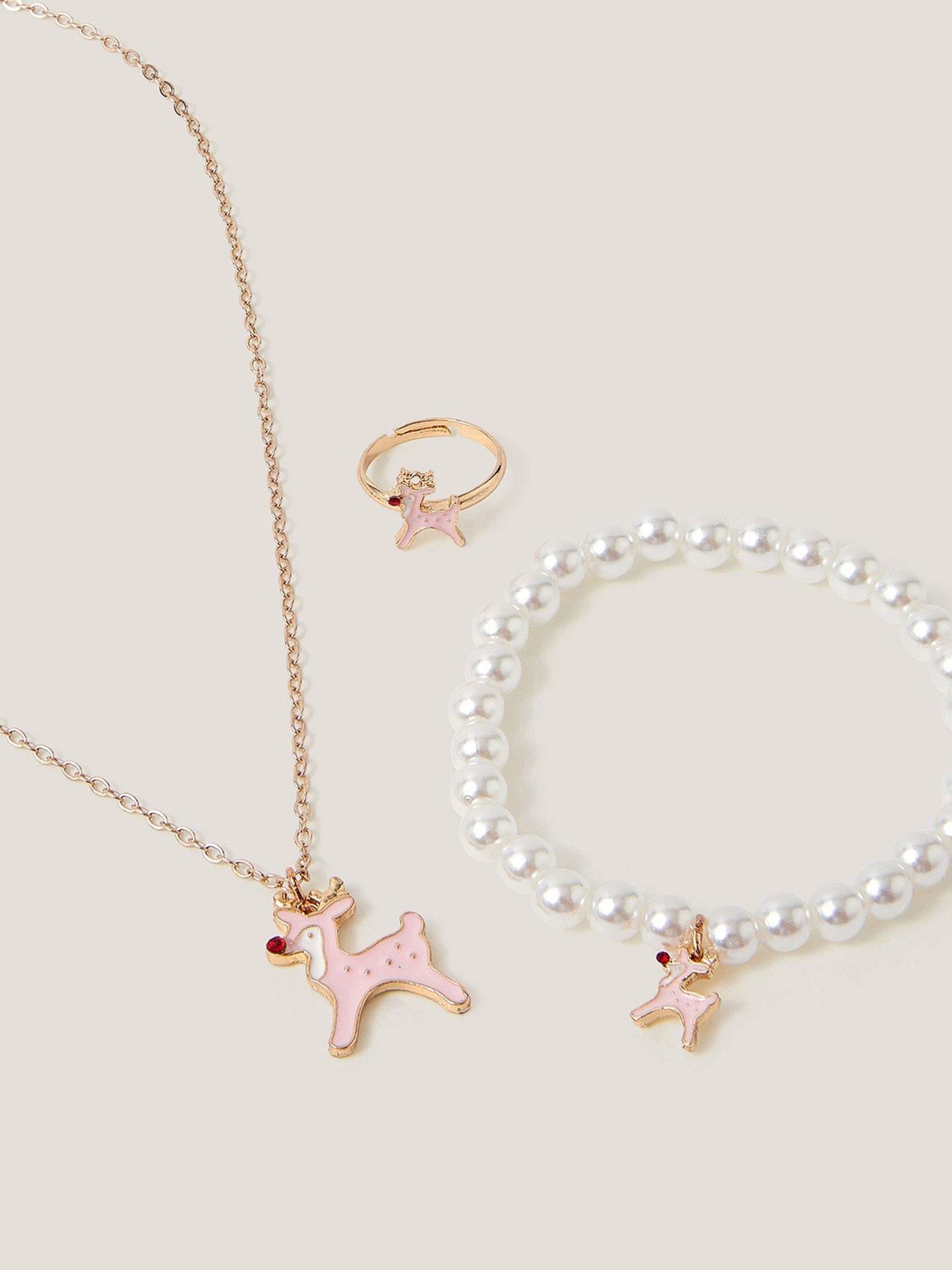  image of monsoon-girls-ruby-reindeer-jewellery-set-gold