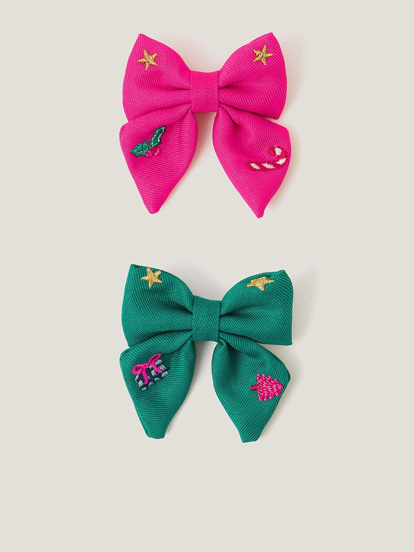 Monsoon Girls 2 Pack Embroidered Christmas Bow Hair Clips - Multi