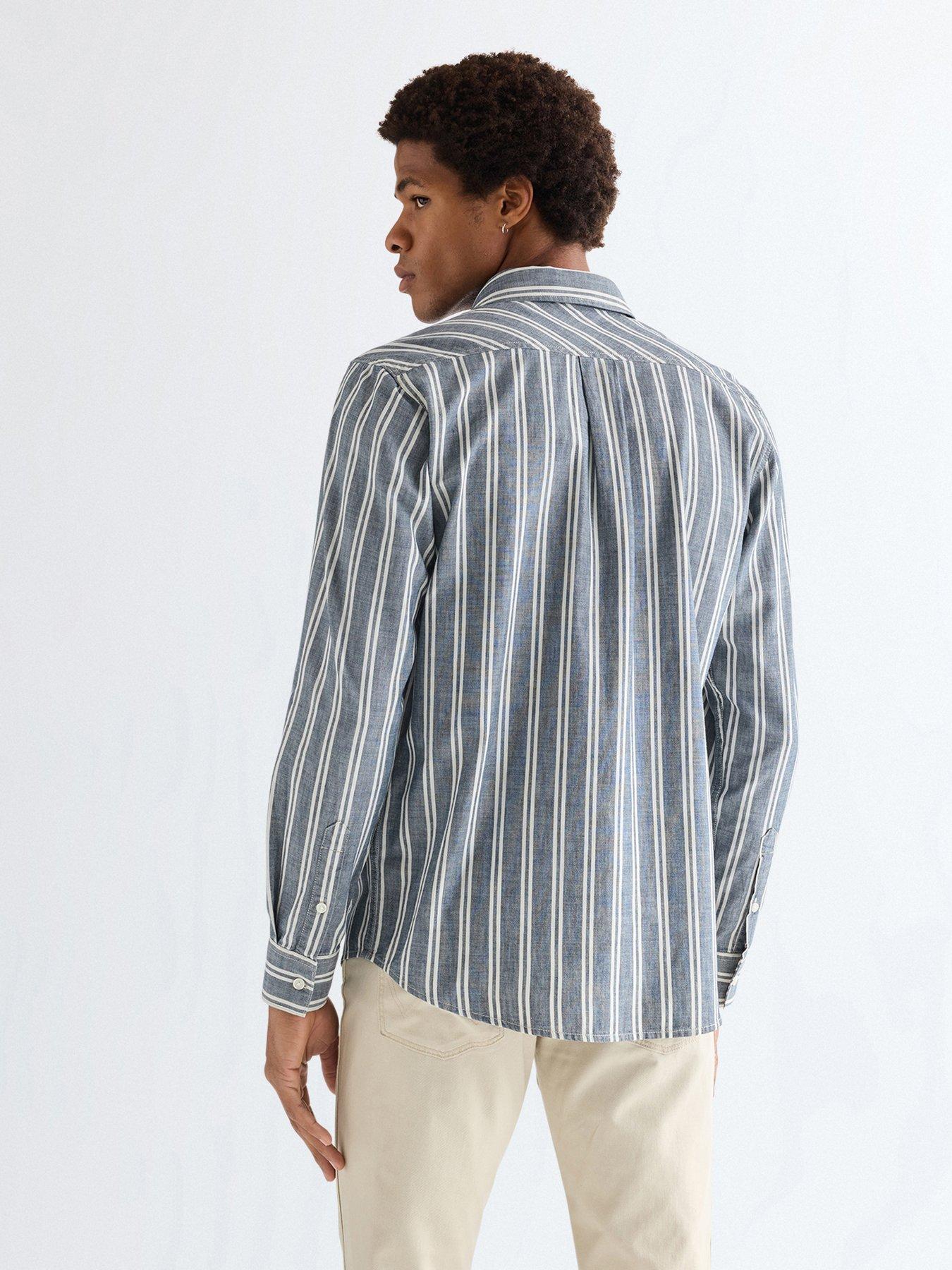 Image 2 of 5 of Wrangler Chambray Stripe Long Sleeve Shirt - Blue