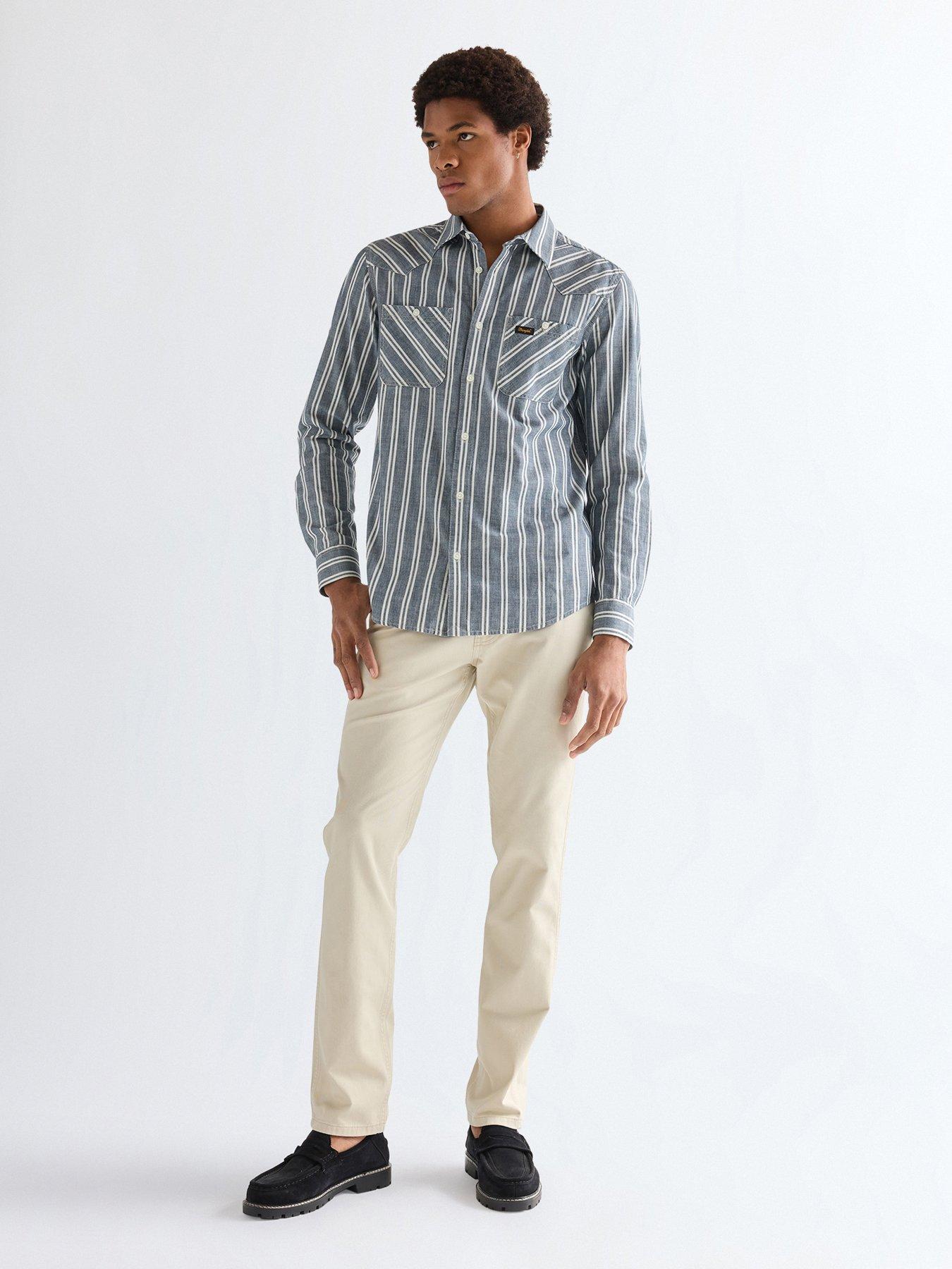 Image 3 of 5 of Wrangler Chambray Stripe Long Sleeve Shirt - Blue