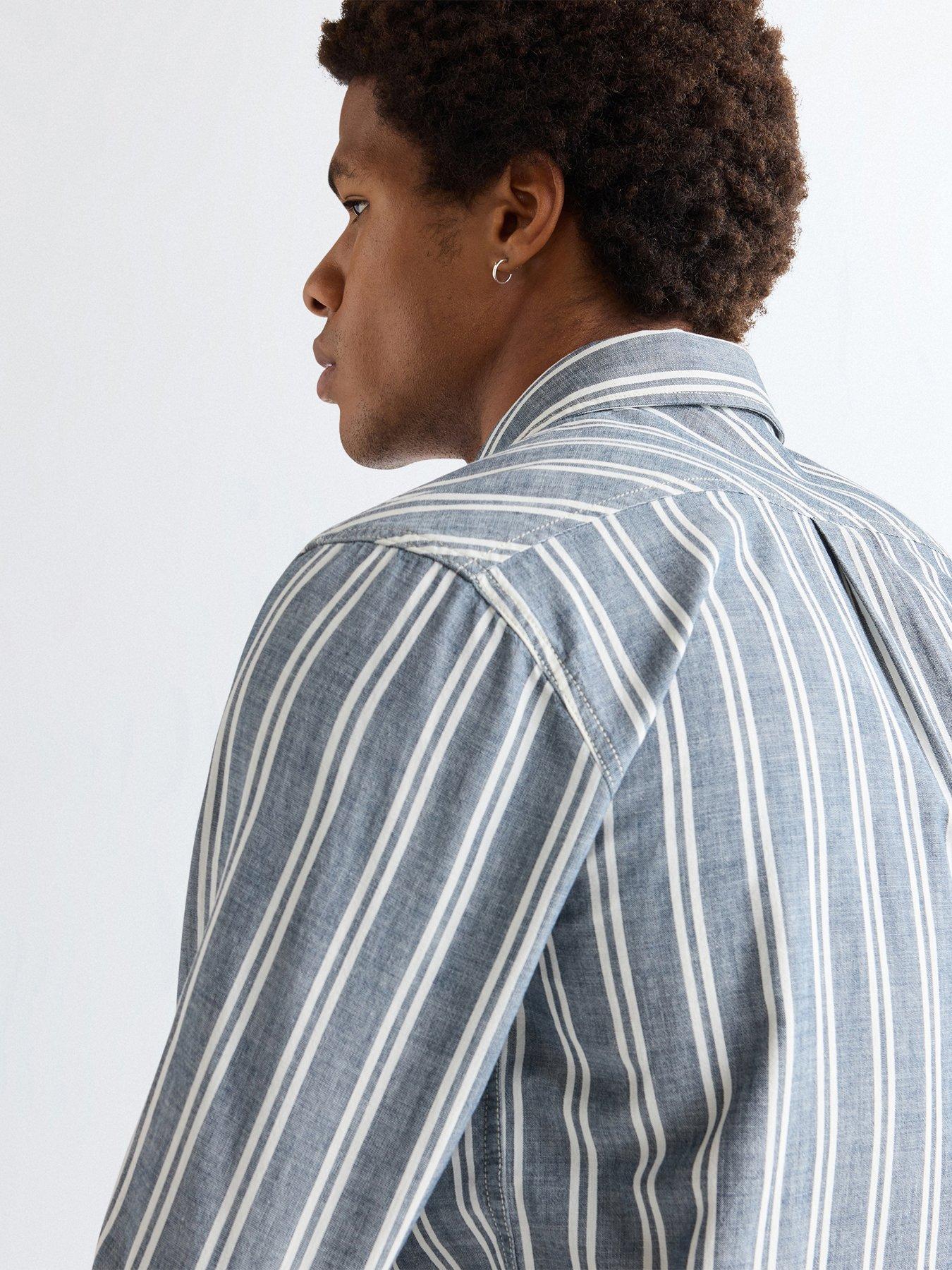 Image 5 of 5 of Wrangler Chambray Stripe Long Sleeve Shirt - Blue