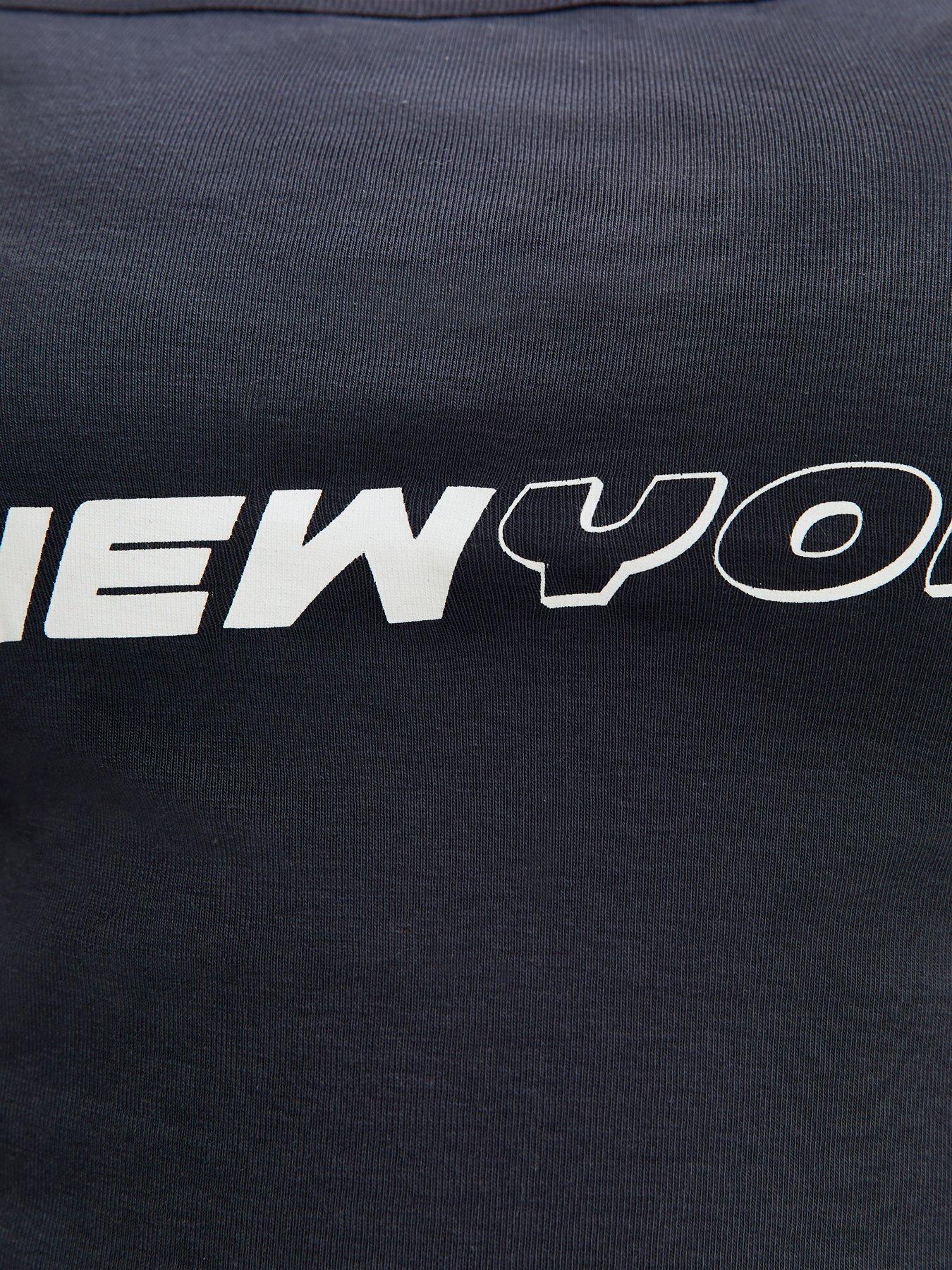  image of new-look-915-girls-york-print-bardot-top-navy