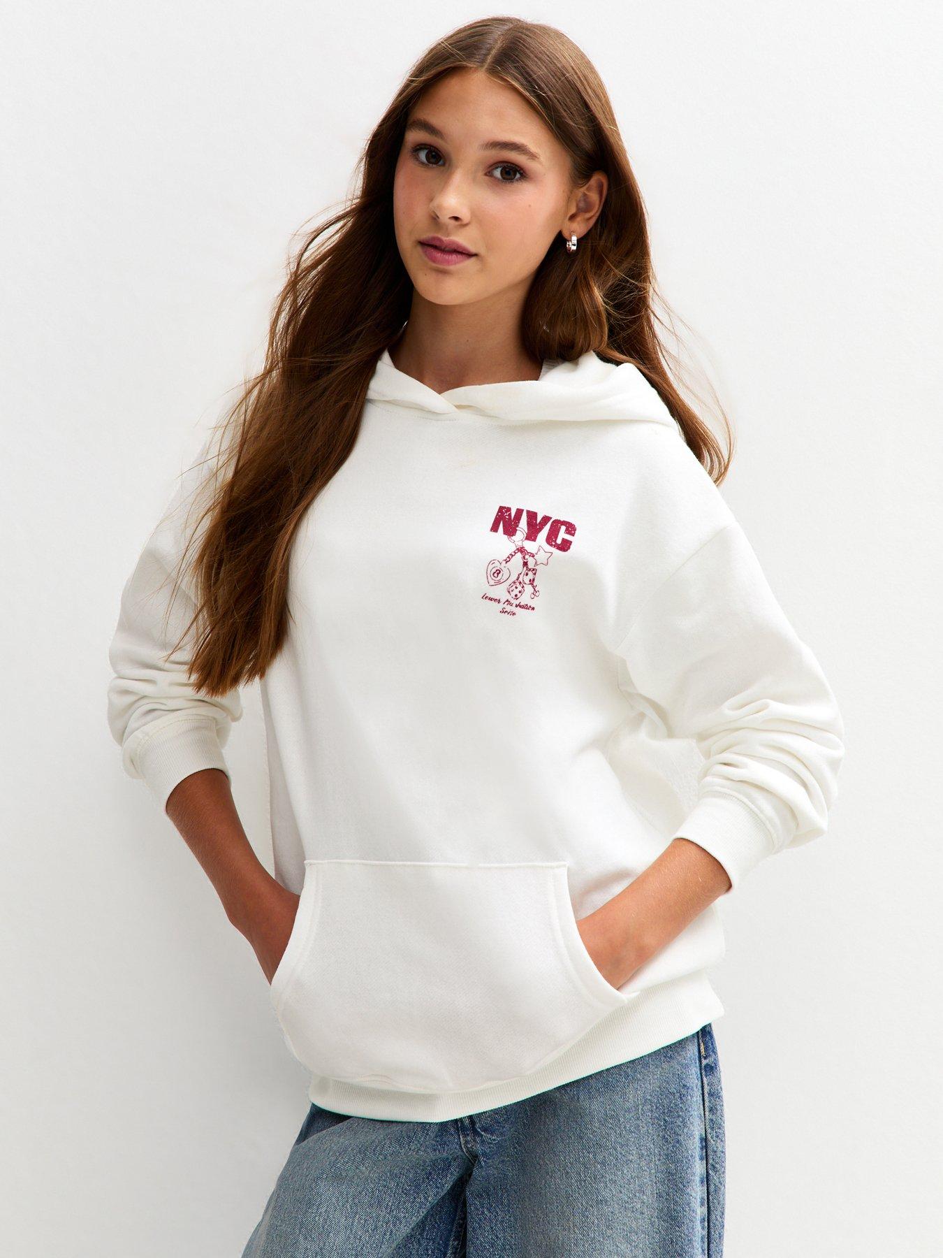 New Look 915 Girls Cotton NYC Logo Hoodie - Cream