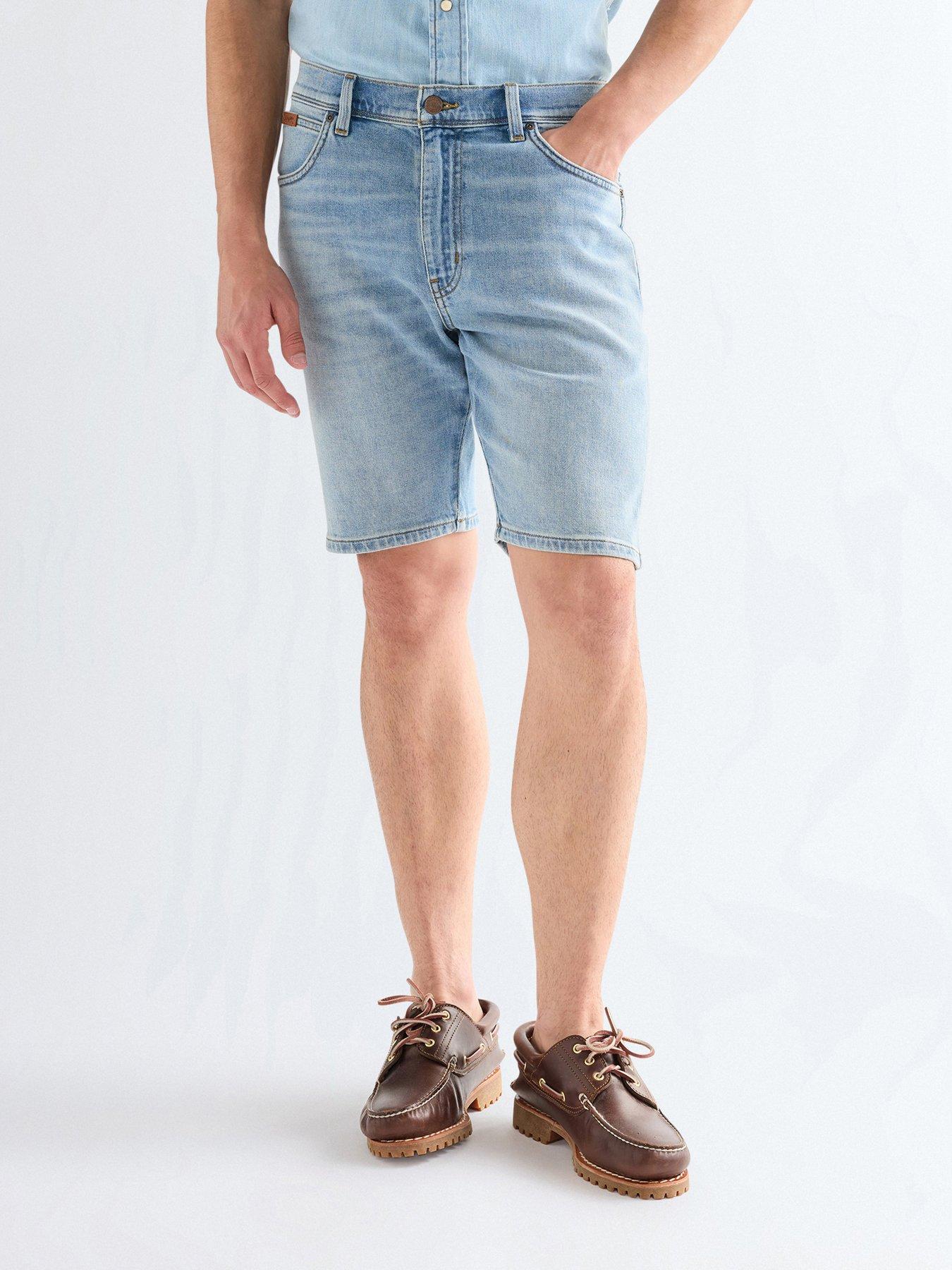 Image 1 of 6 of Wrangler Texas Denim Shorts - Light Blue