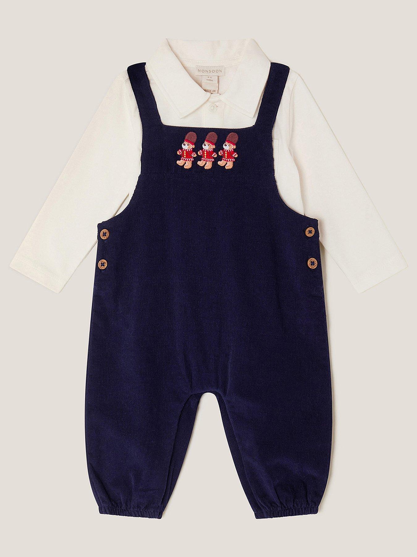 Monsoon Baby Boys Guard Bear Dungaree Set - Navy