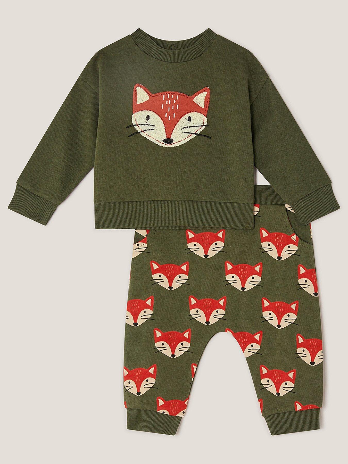 Monsoon Baby Boys Fox Sweat Top  &  Jogger Set - Green