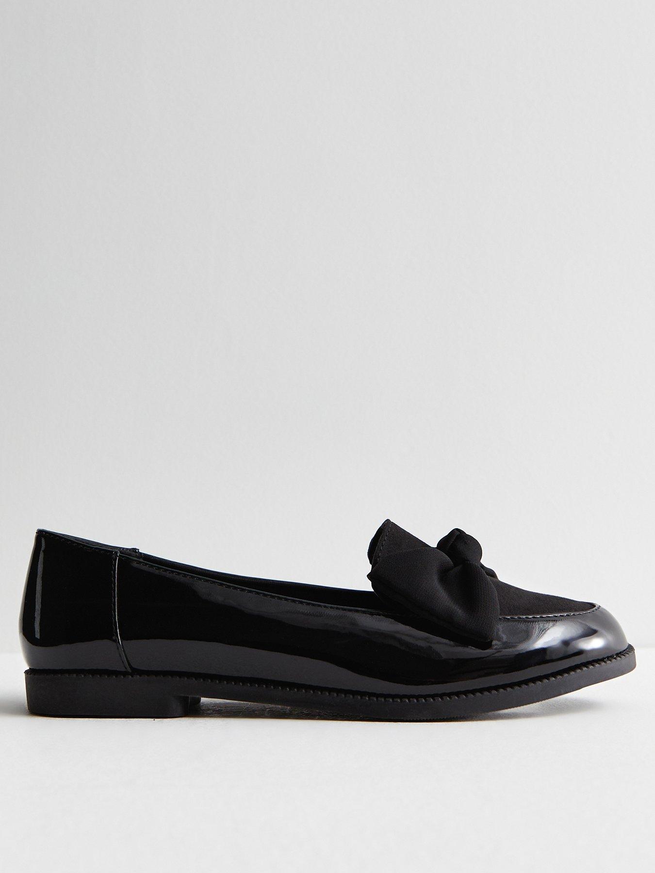  image of new-look-patent-suedette-bow-loafers-black