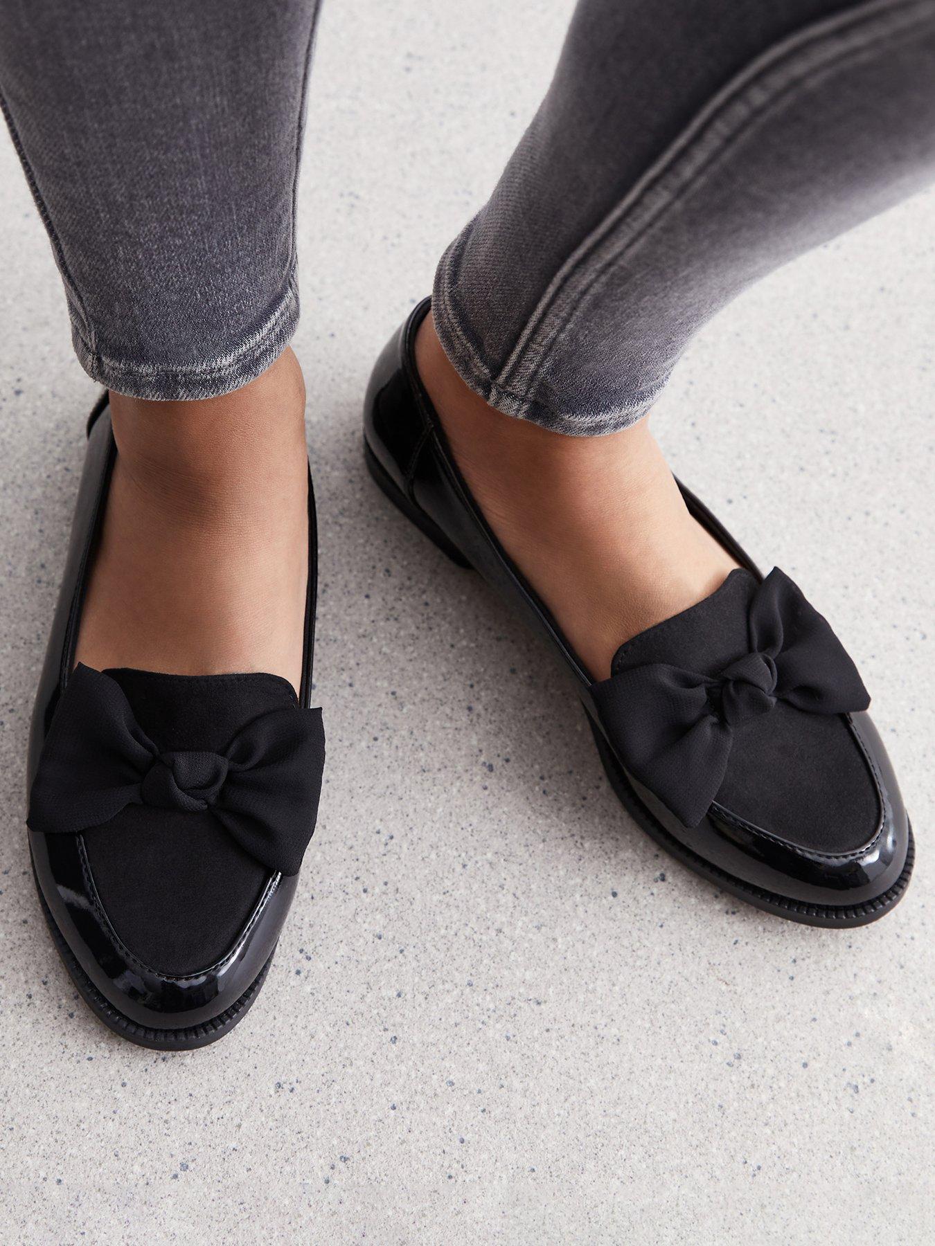  image of new-look-patent-suedette-bow-loafers-black