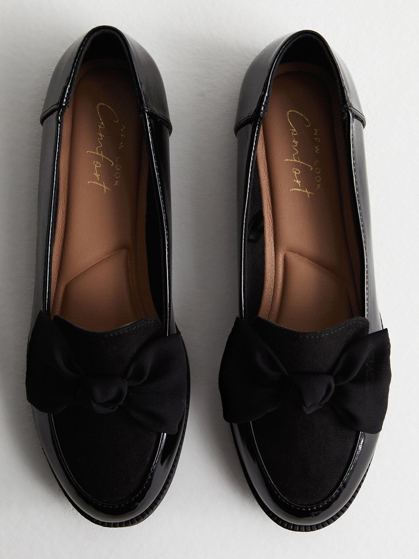  image of new-look-patent-suedette-bow-loafers-black