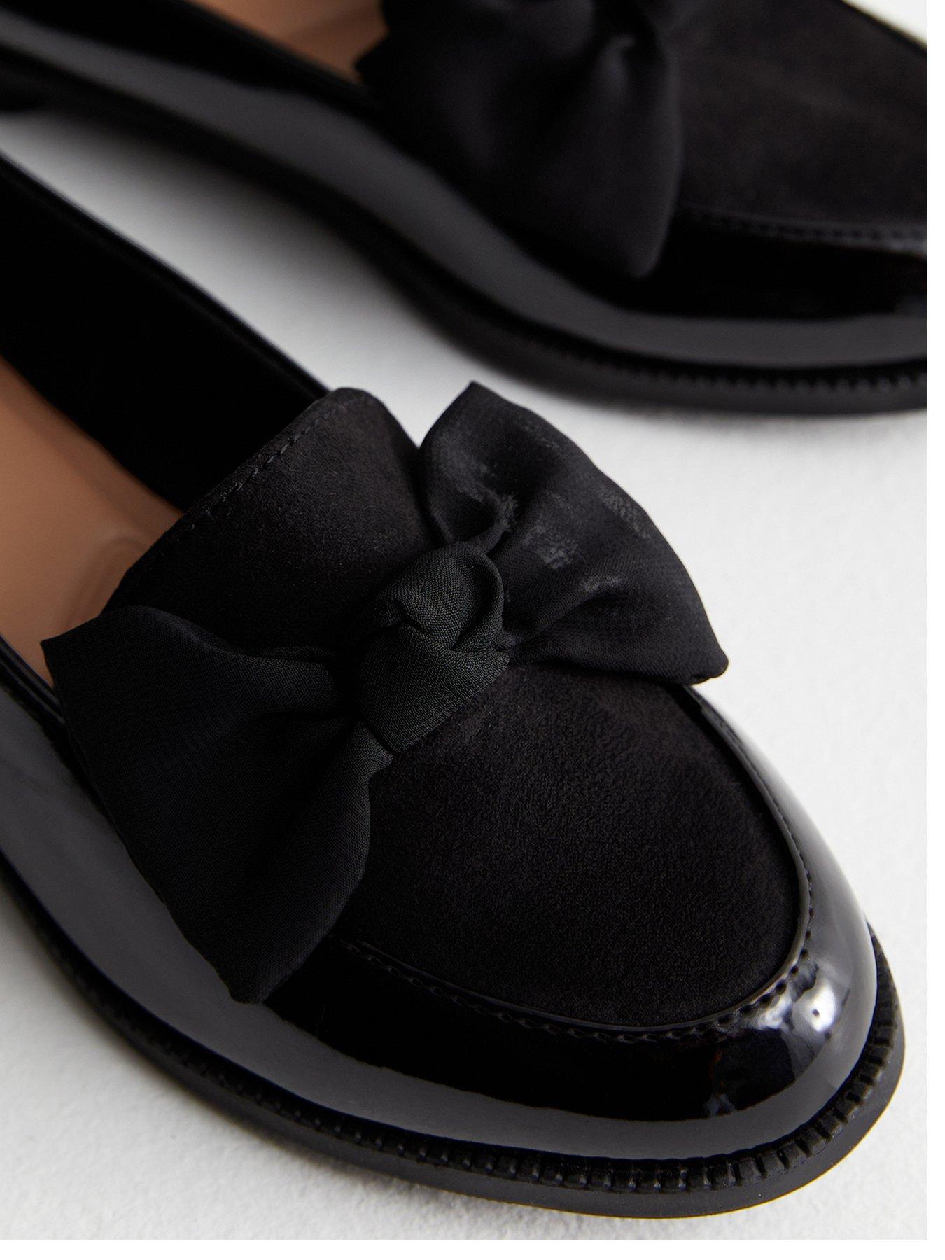  image of new-look-patent-suedette-bow-loafers-black