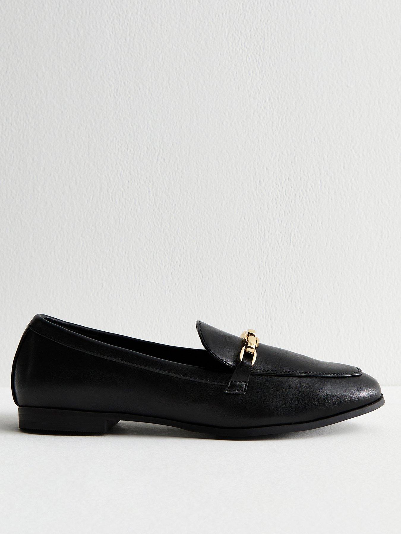 New Look Wide Fit Faux Leather Chain Trim Loafers - Black | Littlewoods