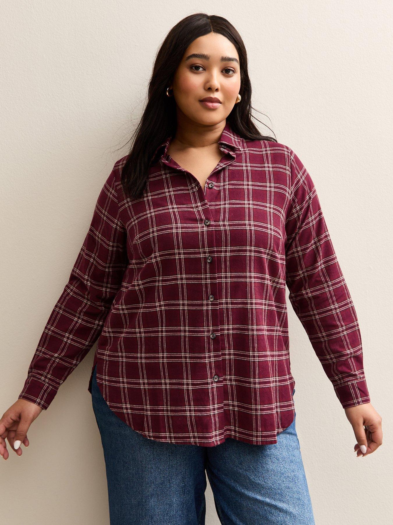 Image 1 of 5 of New Look Curves Checked Long Sleeve Shirt - Red