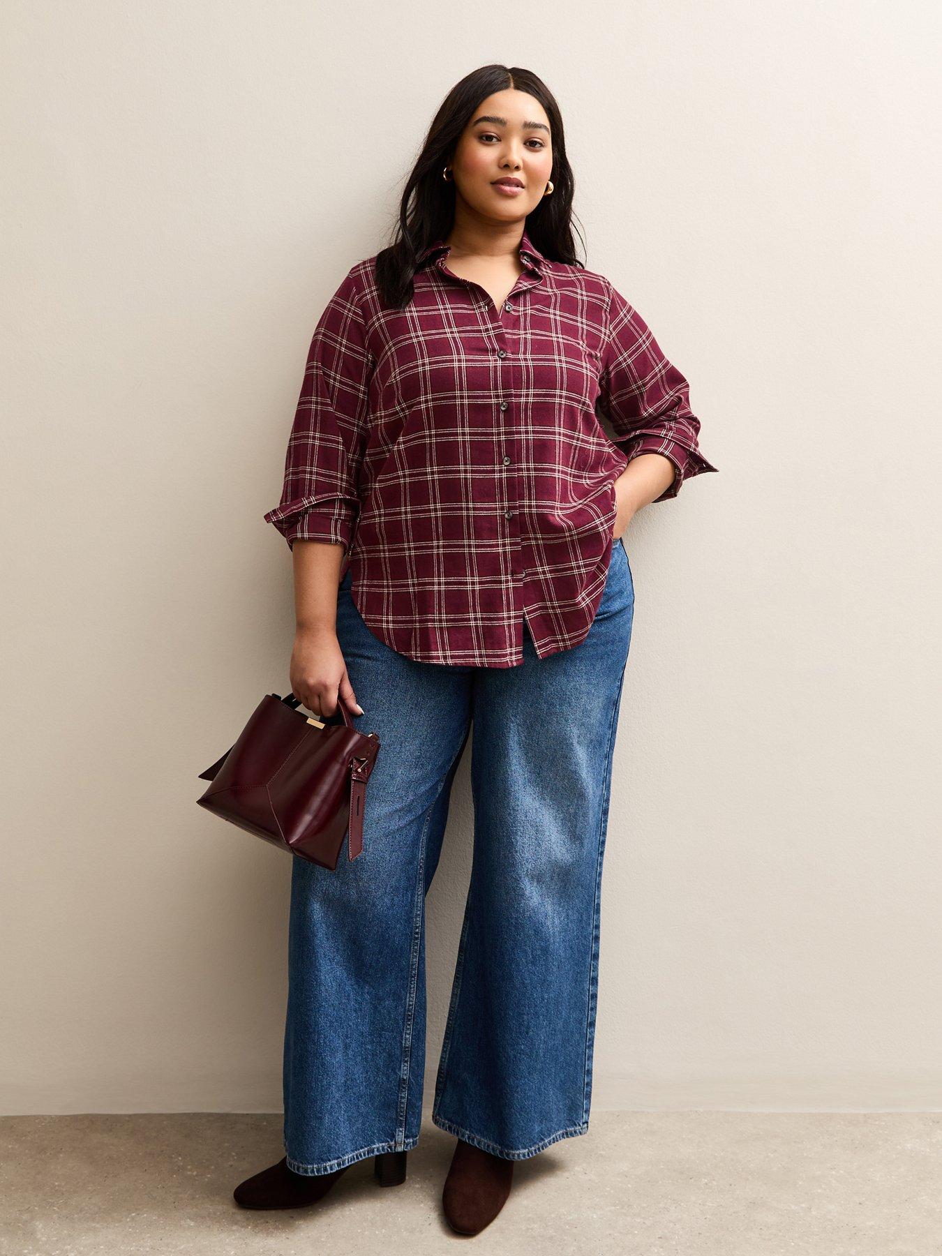 Image 3 of 5 of New Look Curves Checked Long Sleeve Shirt - Red