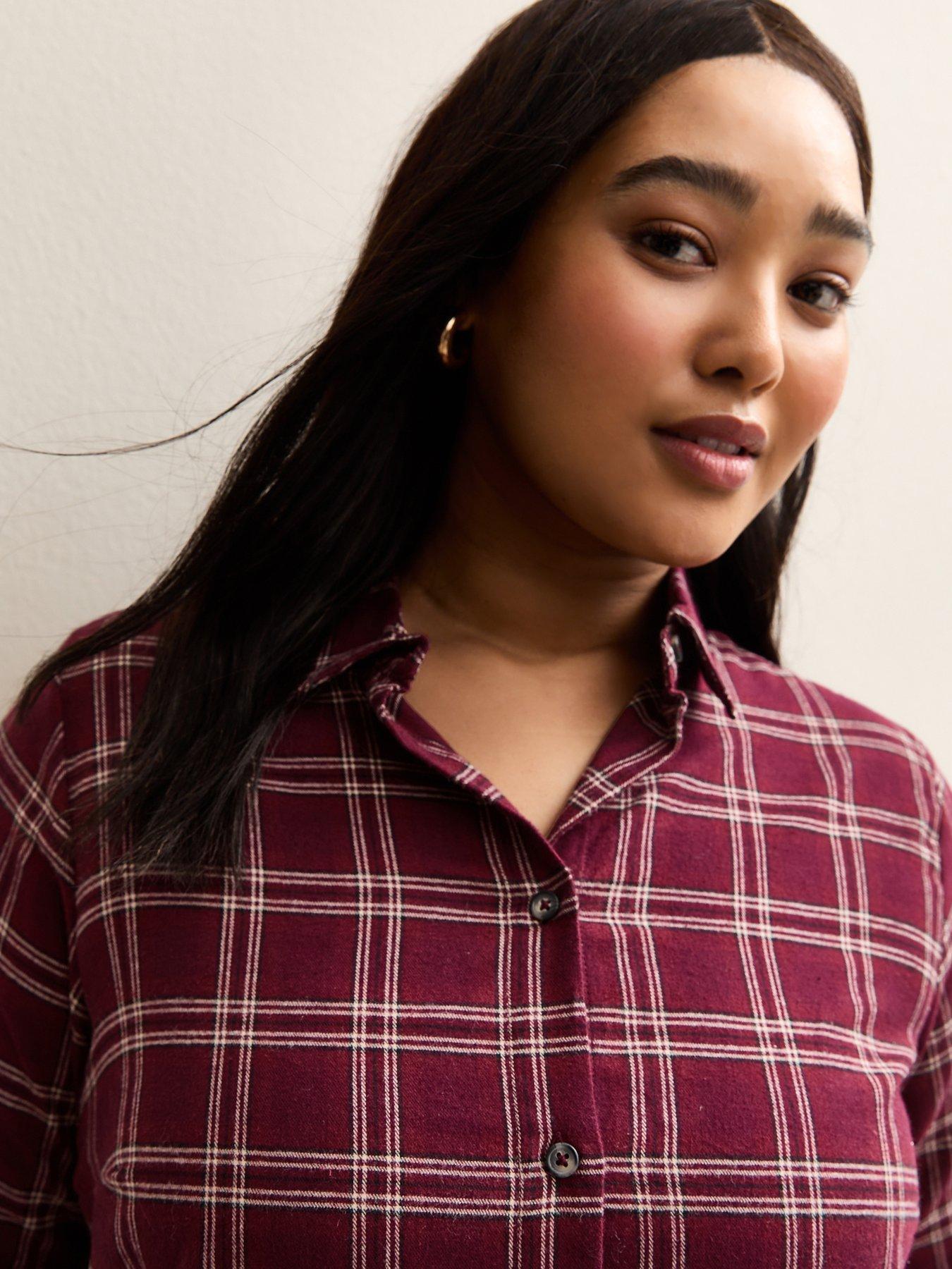 Image 4 of 5 of New Look Curves Checked Long Sleeve Shirt - Red