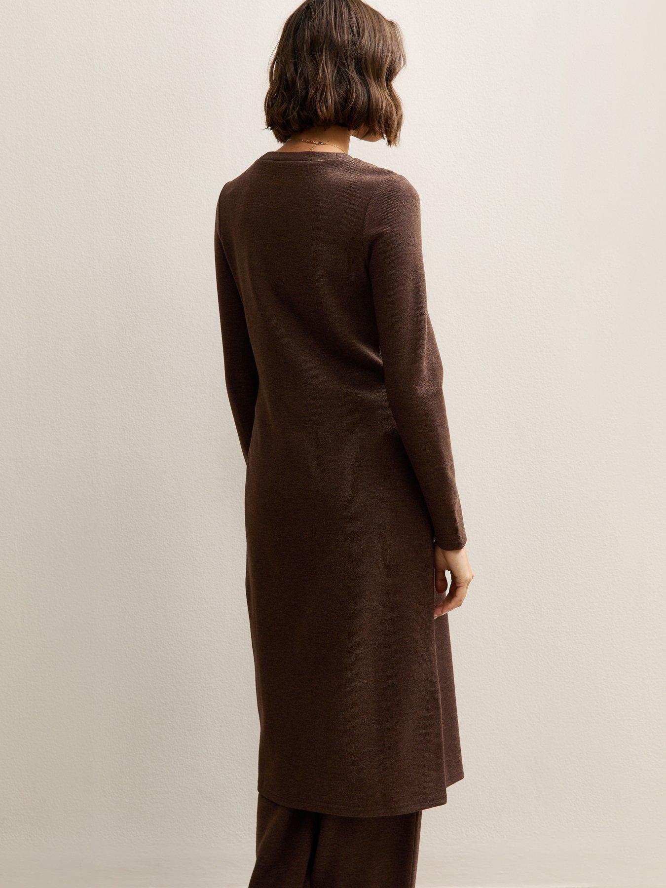 Image 2 of 6 of New Look Dark Brown Soft Touch Longline Cardigan