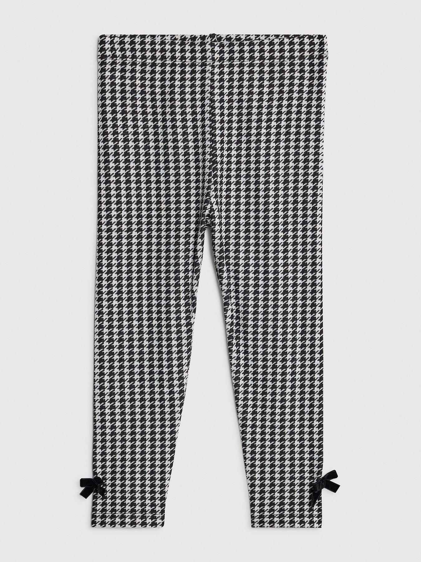 River Island Mini Girls Dogtooth Bow Leggings - Black